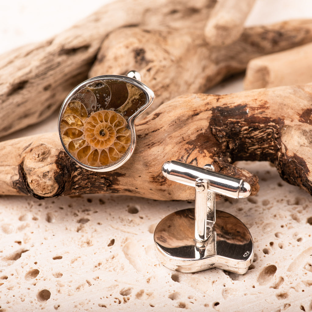 Sterling Silver Fossil Jewellery. Sterling silver fossil cufflinks. Our fossil cufflinks and fossil jewellery uses ammonites to create stunning ammonite cufflinks and jewellery. 