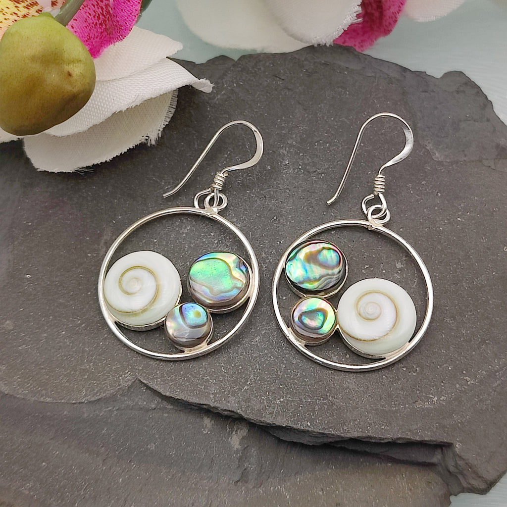 Hepburn and Hughes Abalone and Shiva Eye Earrings | Seashell Jewellery | Sterling Silver