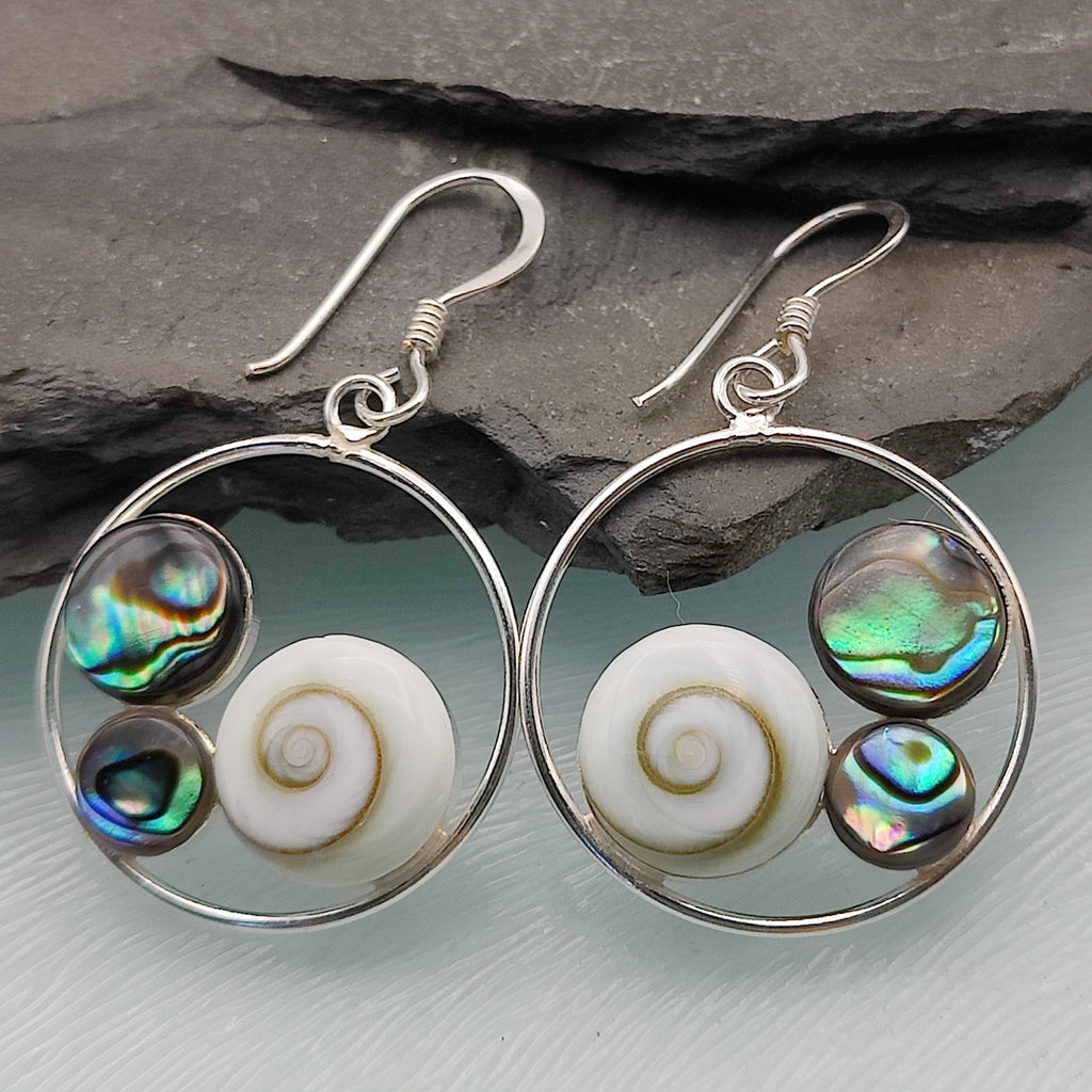 Hepburn and Hughes Abalone and Shiva Eye Earrings | Seashell Jewellery | Sterling Silver