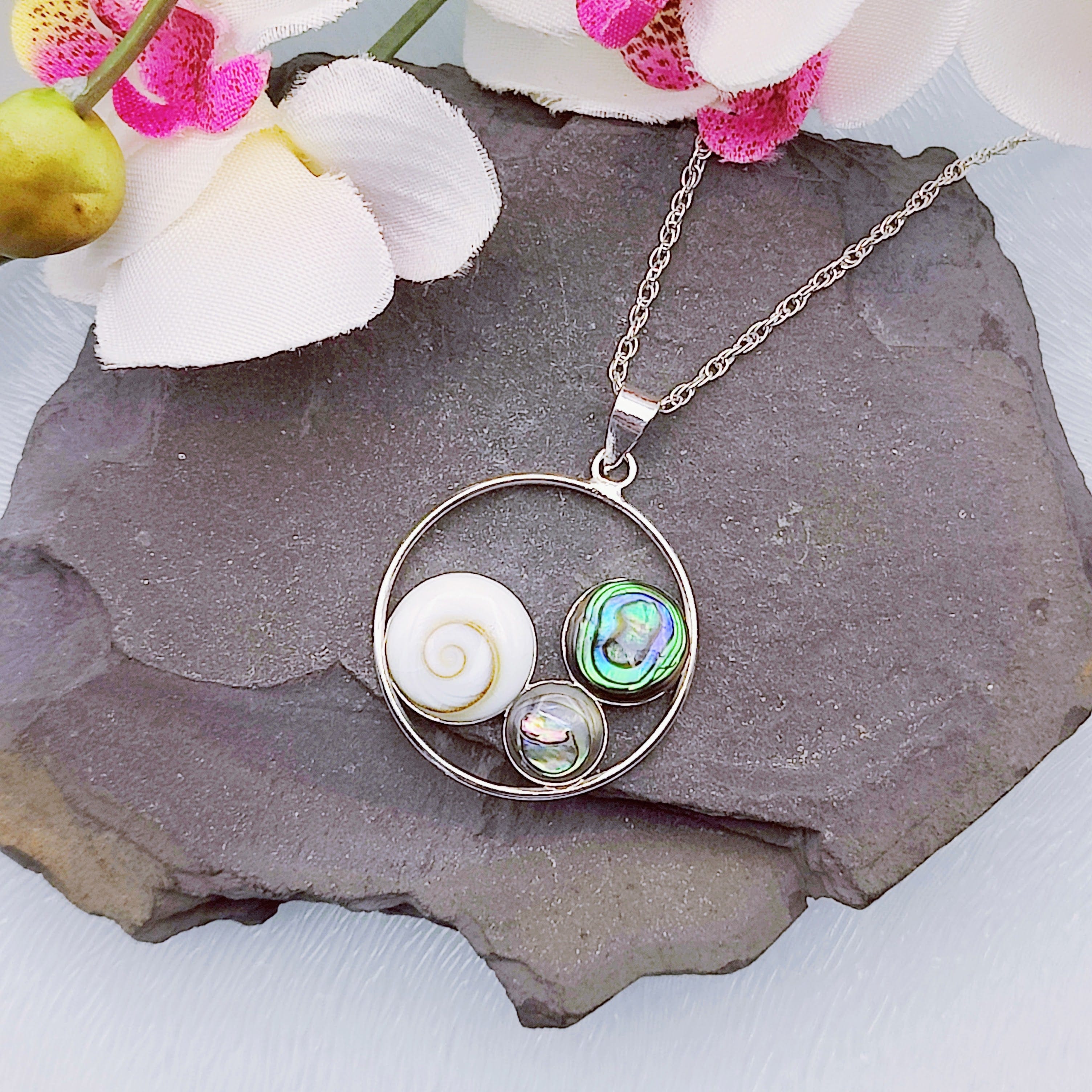 Hepburn and Hughes Abalone and Shiva Eye Pendant | Seashell Jewellery | Sterling Silver