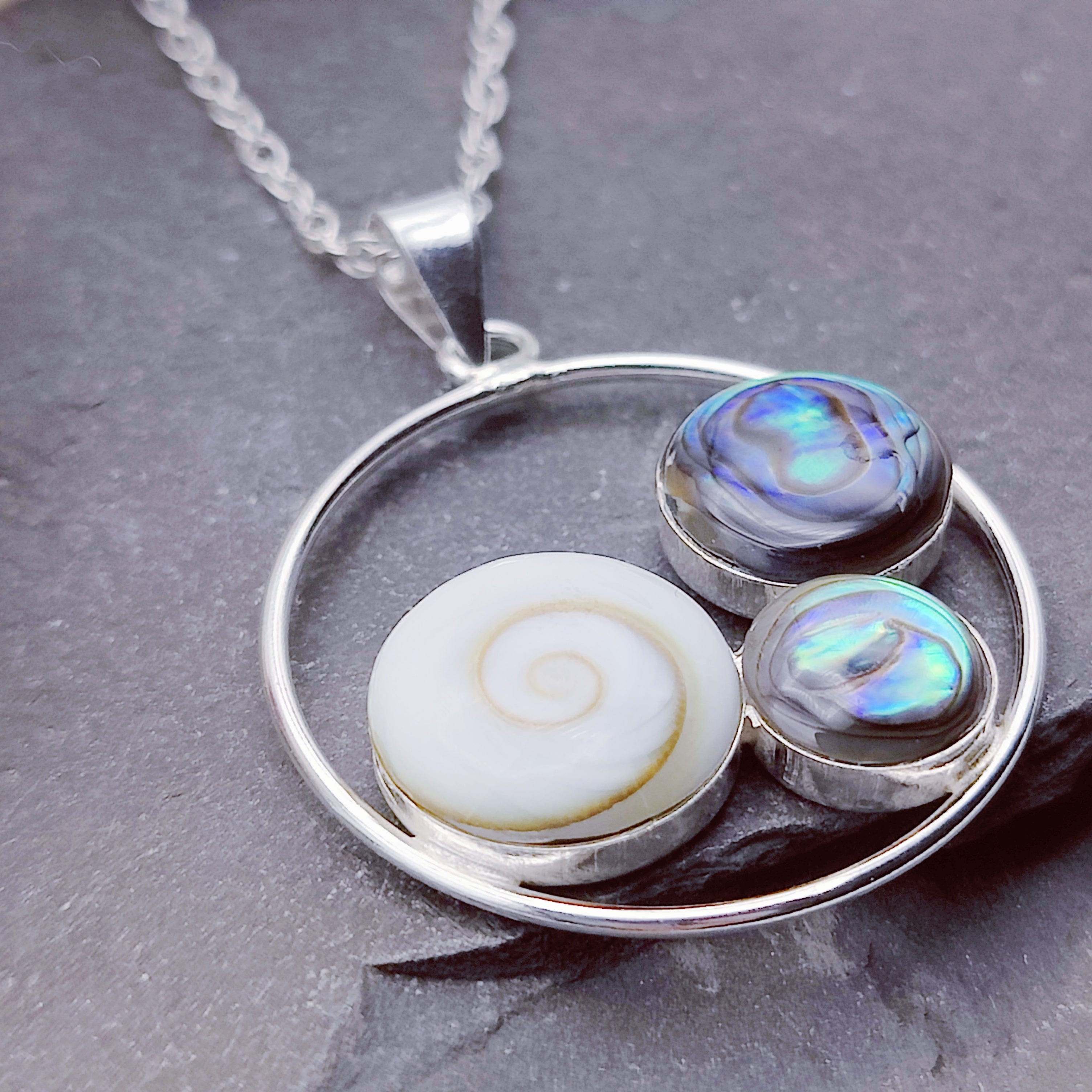 Hepburn and Hughes Abalone and Shiva Eye Pendant | Seashell Jewellery | Sterling Silver