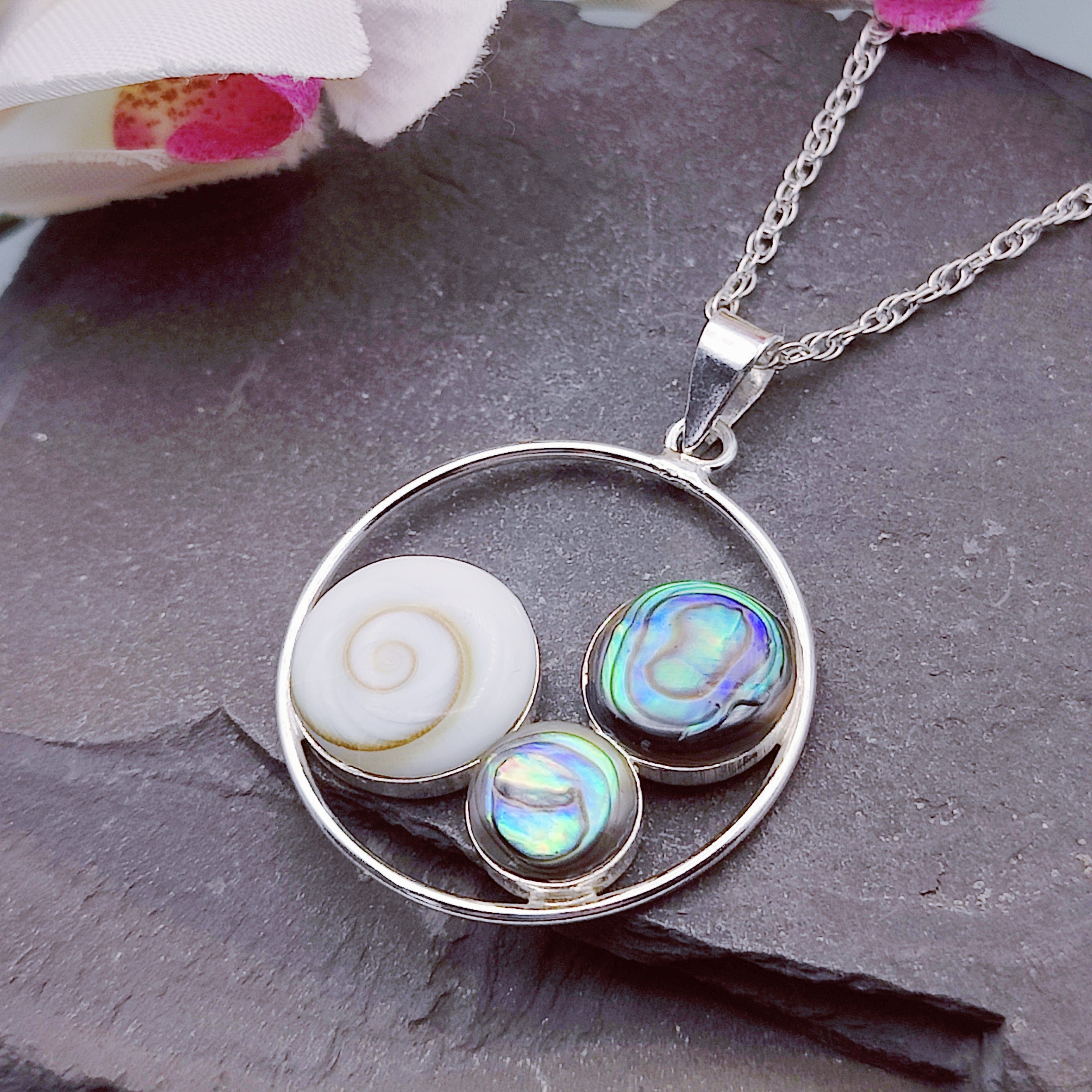 Hepburn and Hughes Abalone and Shiva Eye Pendant | Seashell Jewellery | Sterling Silver