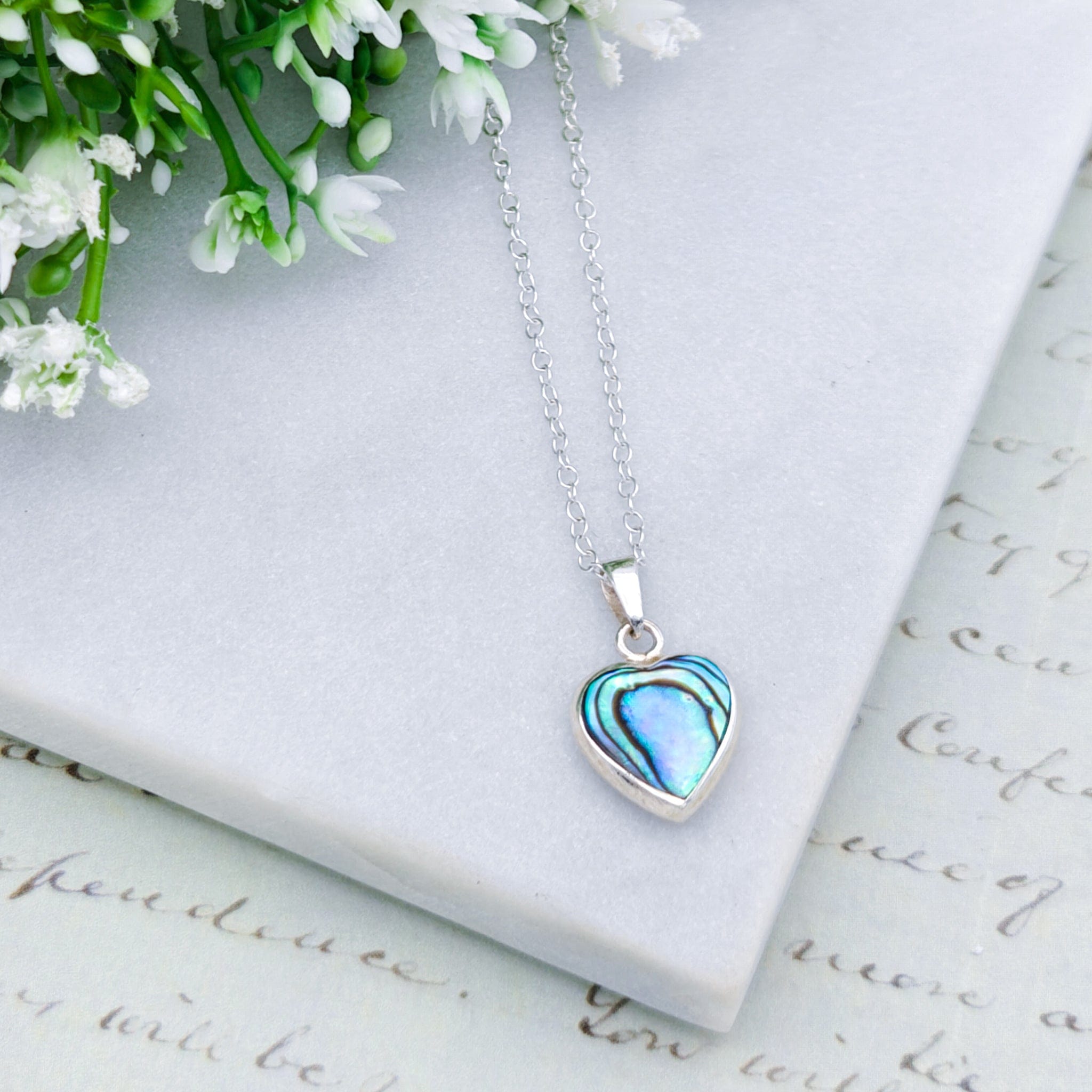 Hepburn and Hughes Abalone Heart Pendant | Mother of Pearl on Reverse | Shell Gift | Sterling Silver