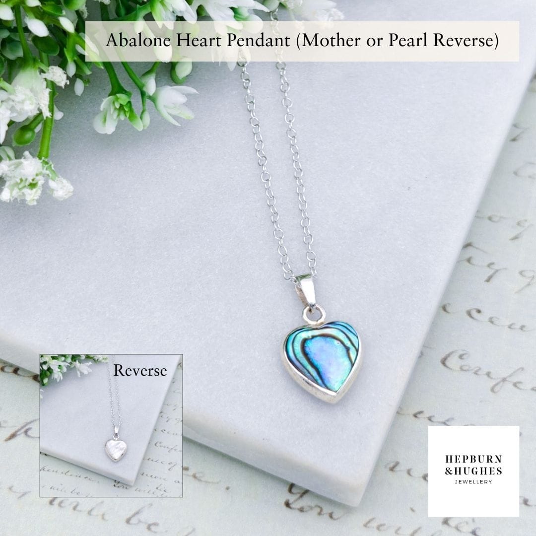 Hepburn and Hughes Abalone Heart Pendant | Mother of Pearl on Reverse | Shell Gift | Sterling Silver