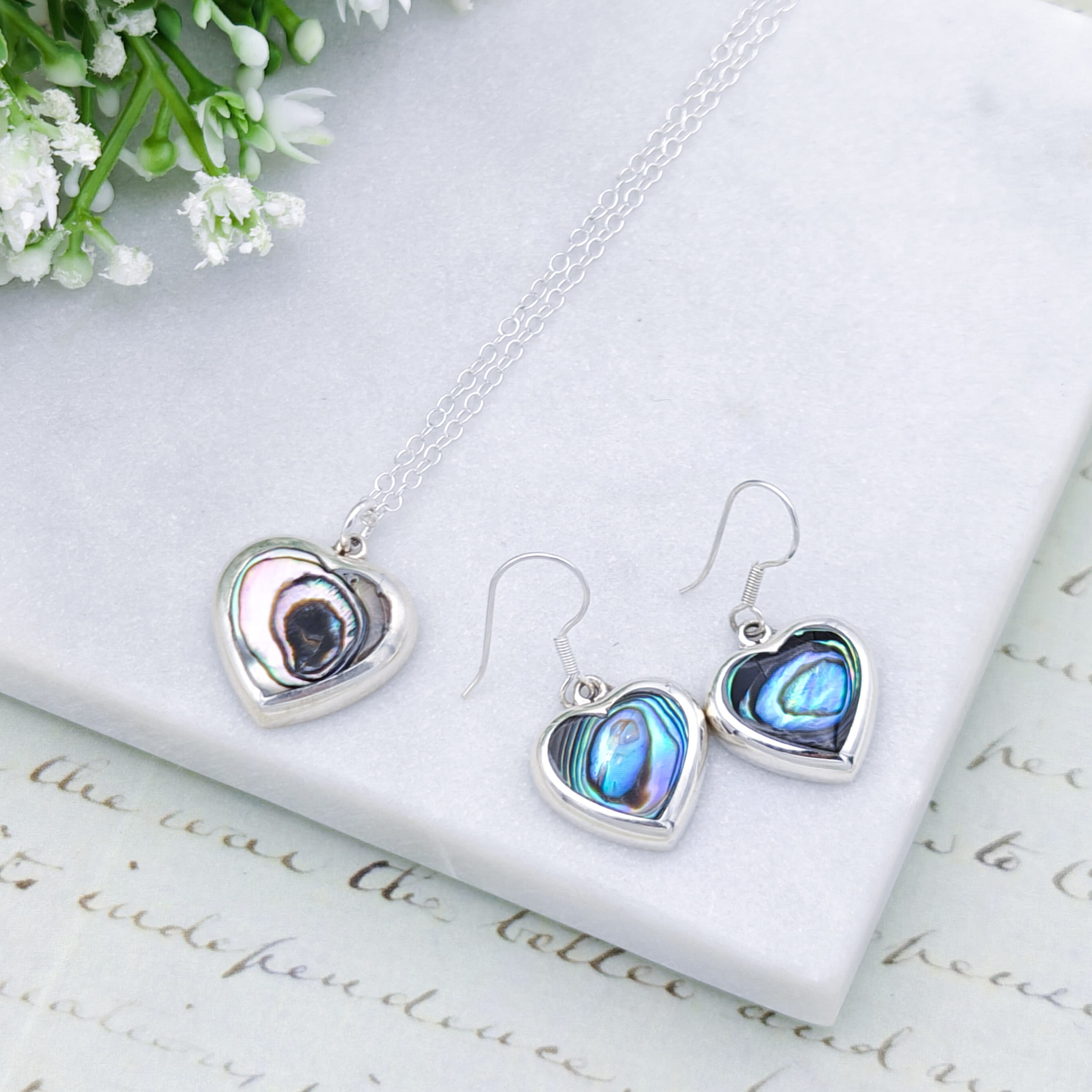 Hepburn and Hughes Abalone Heart Pendant set in sterling silver | 20mm wide | Seashell Gift