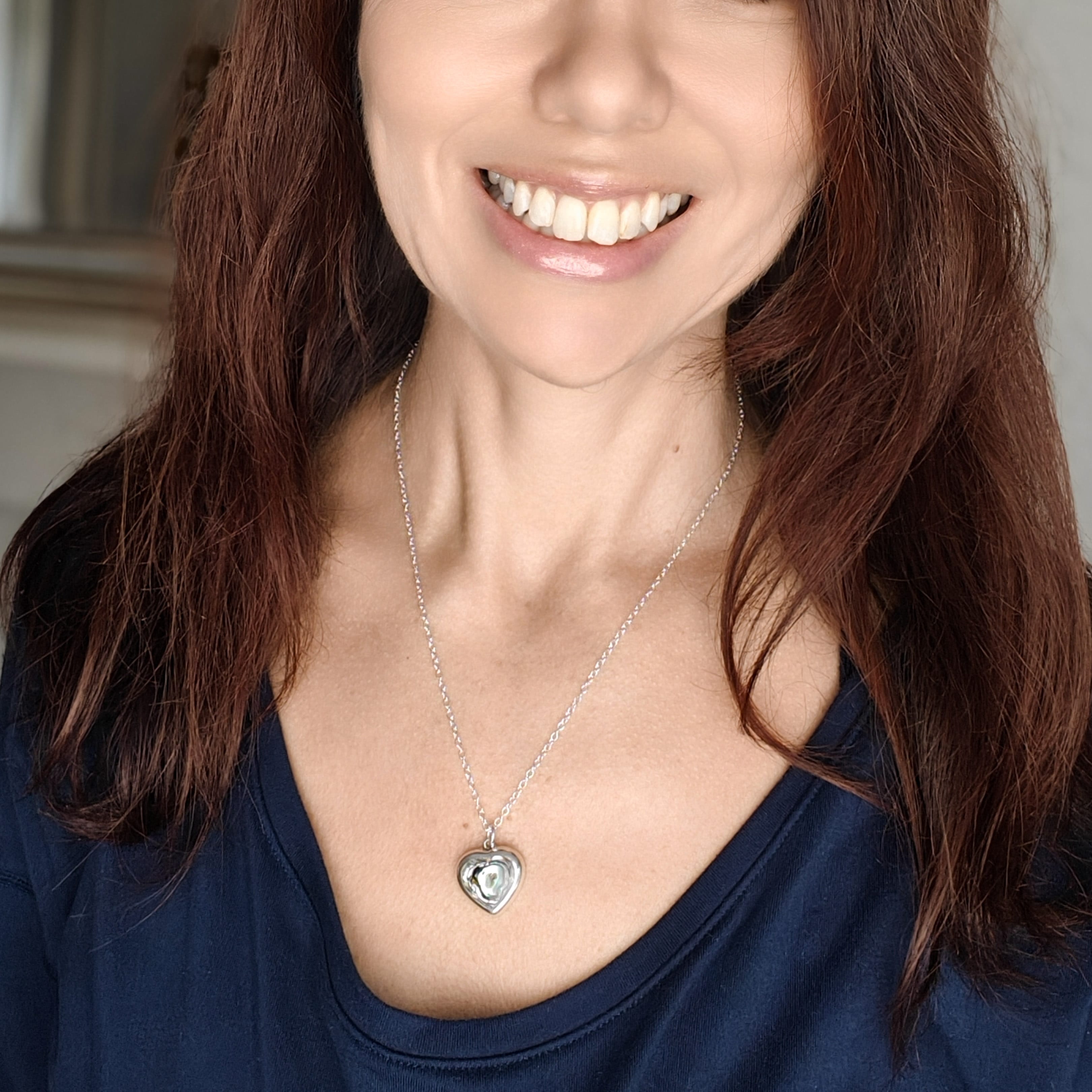 Hepburn and Hughes Abalone Heart Pendant set in sterling silver | 20mm wide | Seashell Gift