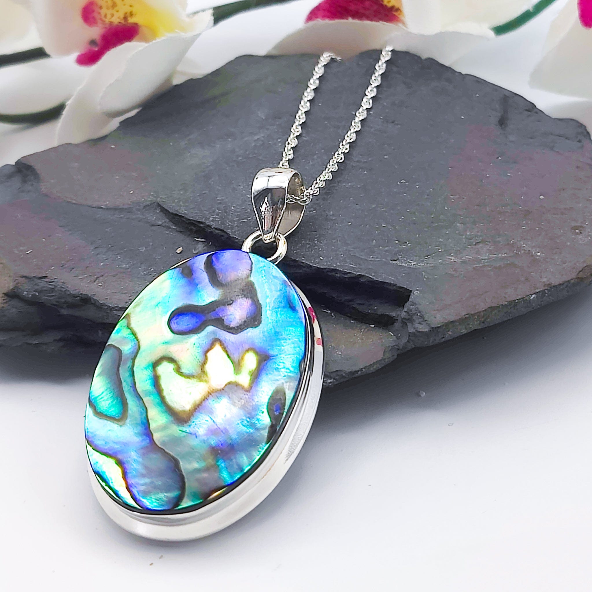 Hepburn and Hughes Abalone Sea Shell Pendant | 38mm Oval | Sterling Silver