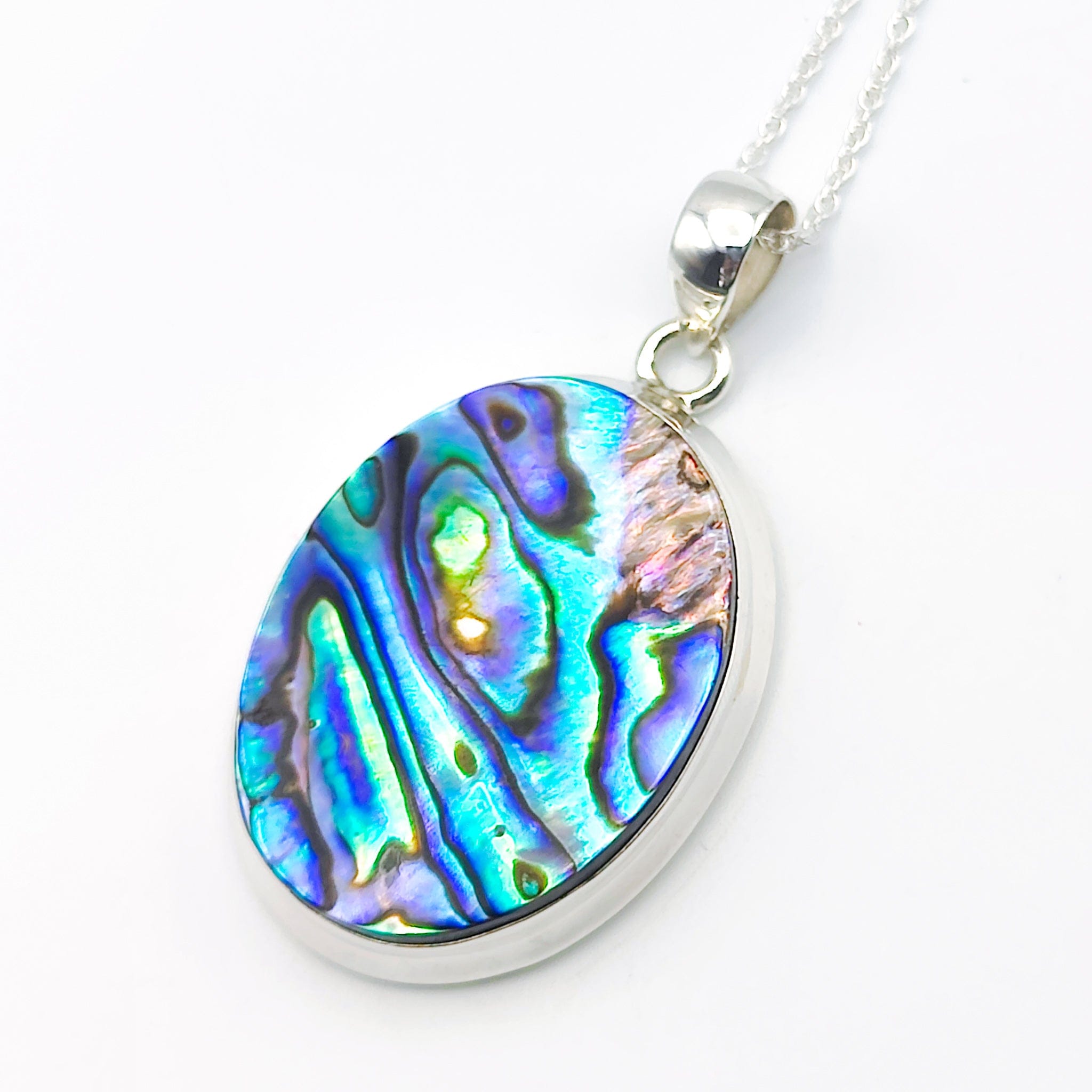 Hepburn and Hughes Abalone Sea Shell Pendant | 38mm Oval | Sterling Silver