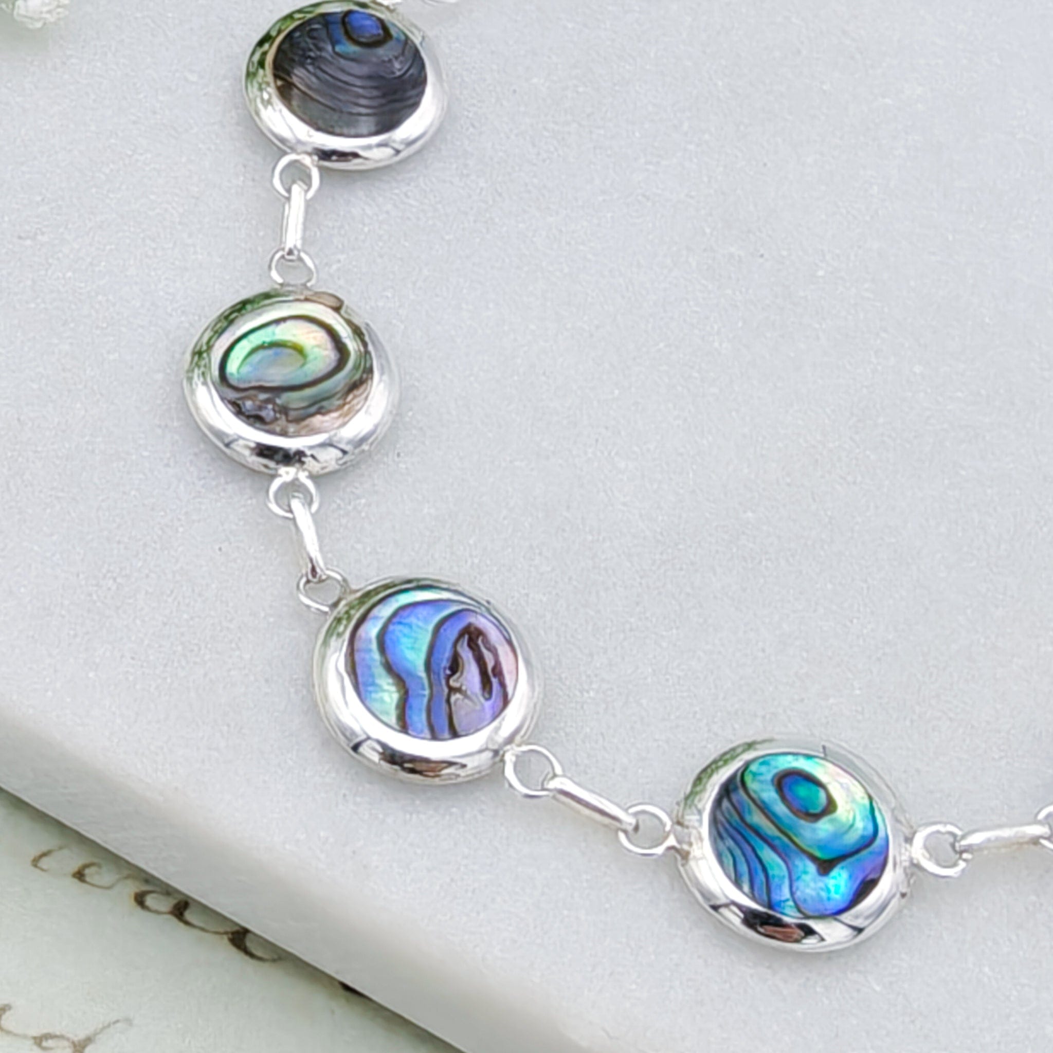 Hepburn and Hughes Abalone Shell Bracelet | Eight Round Shells | Two Styles | Sterling Silver