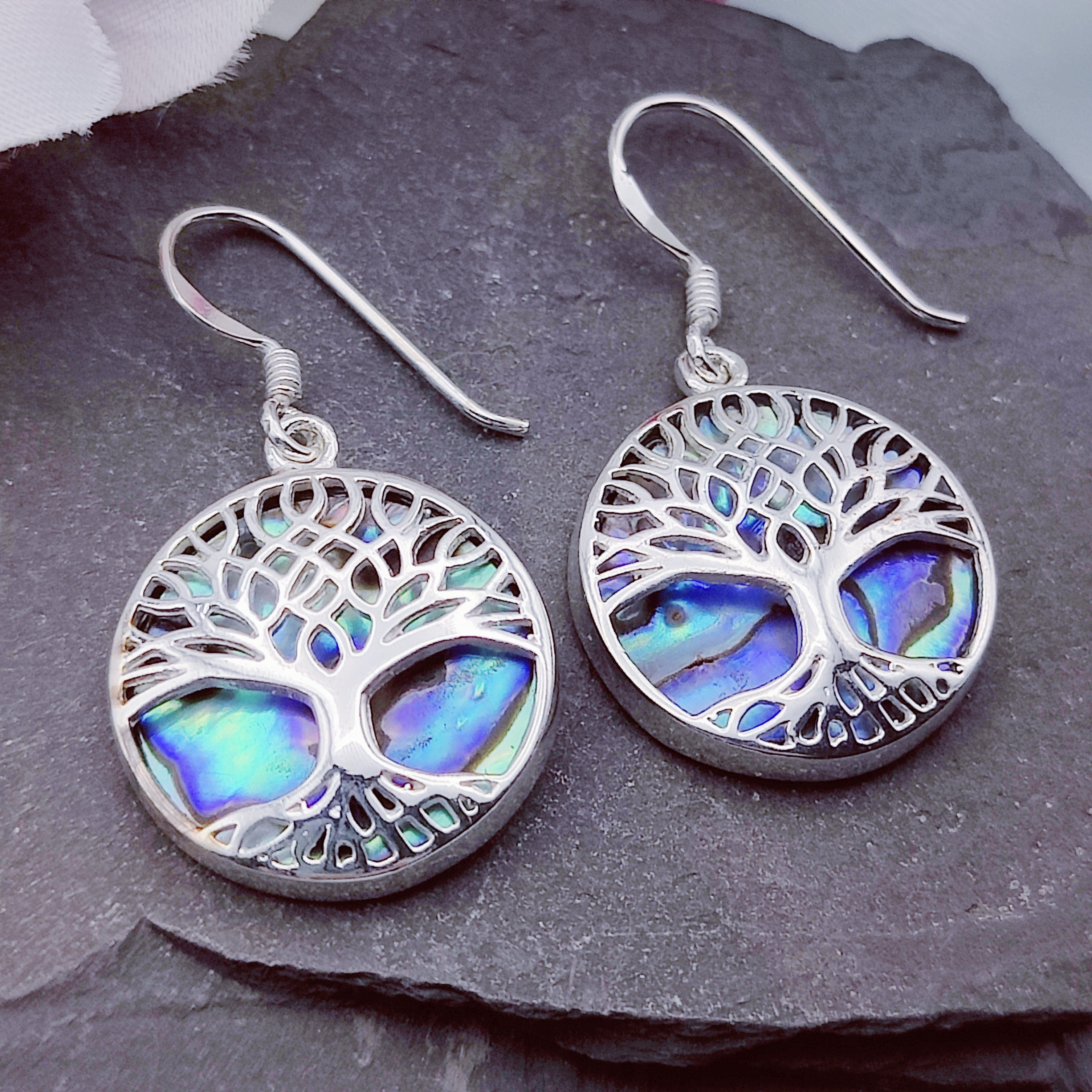 Hepburn and Hughes Abalone Shell Earrings | 18mm Tree of Life | Reversible | Sterling Silver