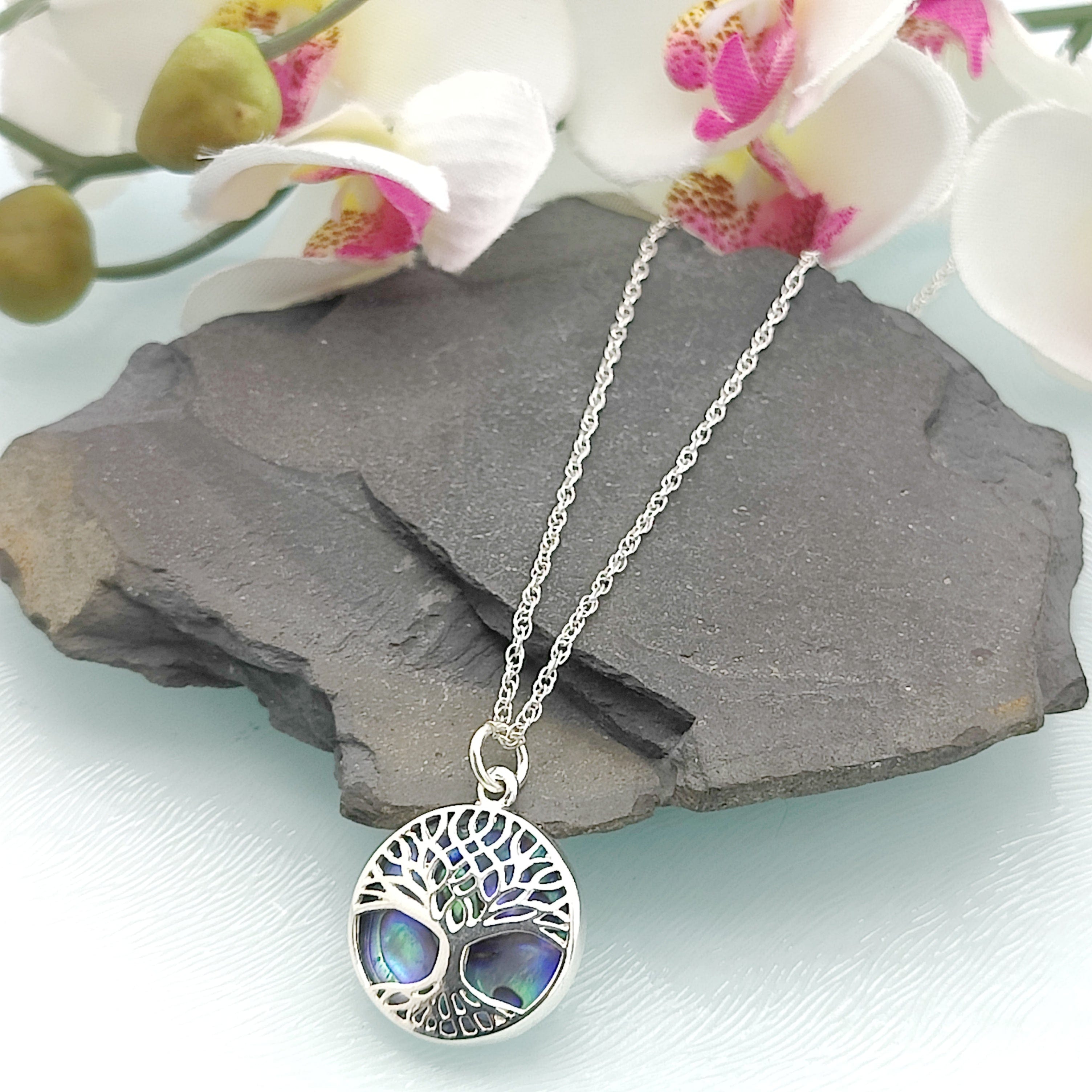 Hepburn and Hughes Abalone Shell Pendant | 20mm Tree of Life | Reversible | Sterling Silver