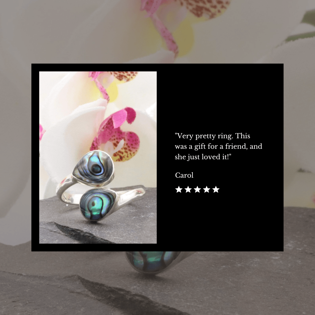 Hepburn and Hughes Abalone Shell Ring | Double Teardrop | Sterling Silver