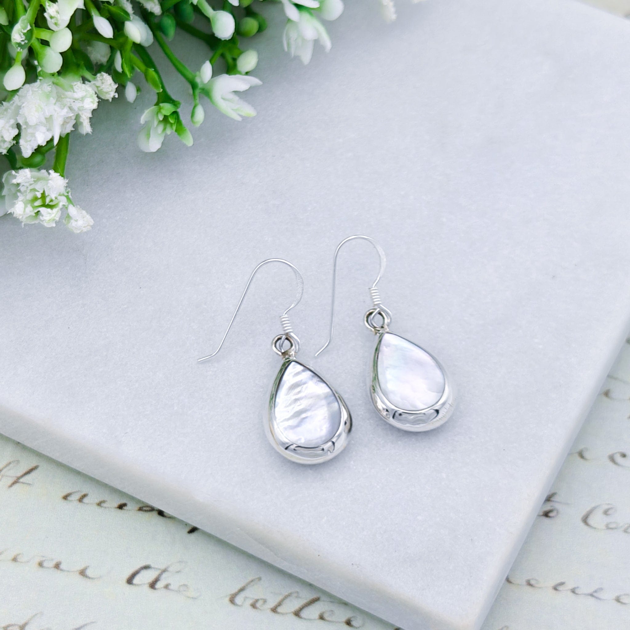 Hepburn and Hughes Abalone Teardrop Earrings | Mother of Pearl on reverse | Seashell Gift | Sterling Silver
