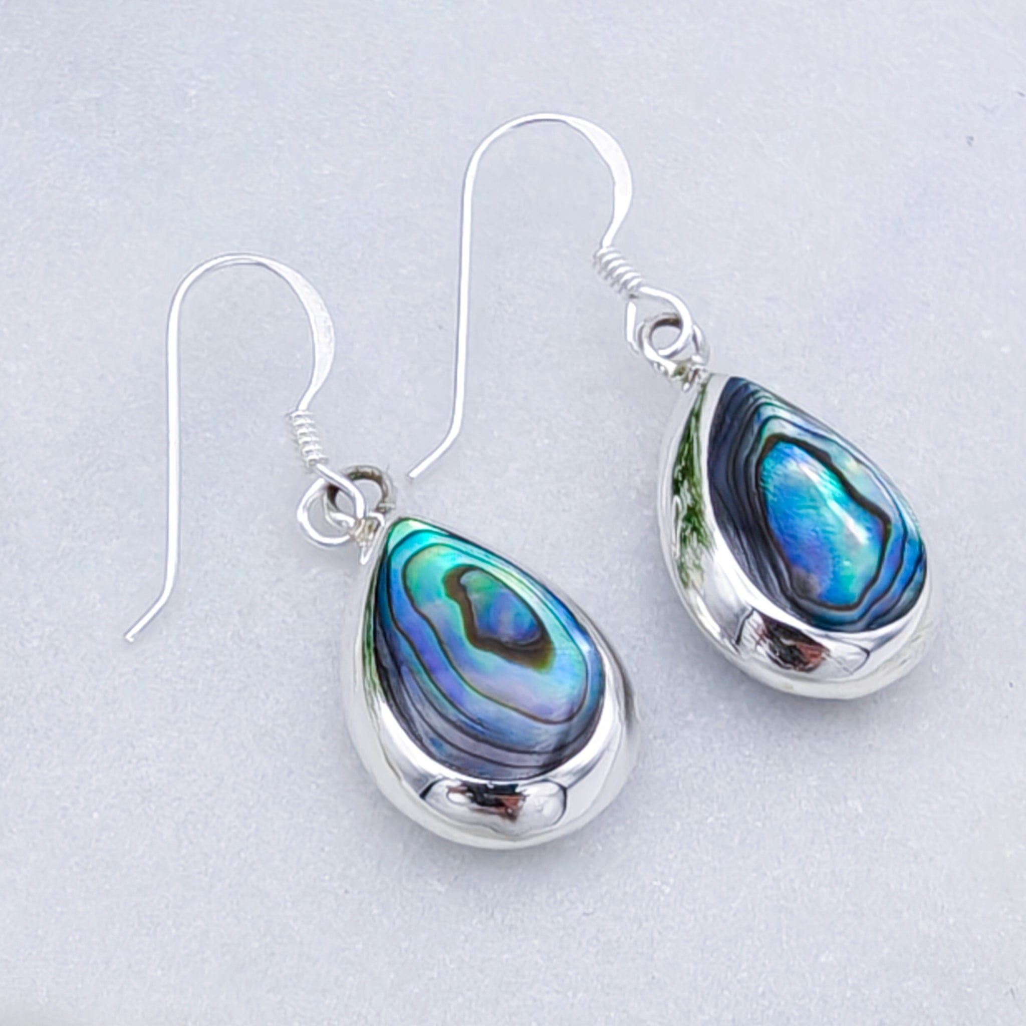 Hepburn and Hughes Abalone Teardrop Earrings | Mother of Pearl on reverse | Seashell Gift | Sterling Silver