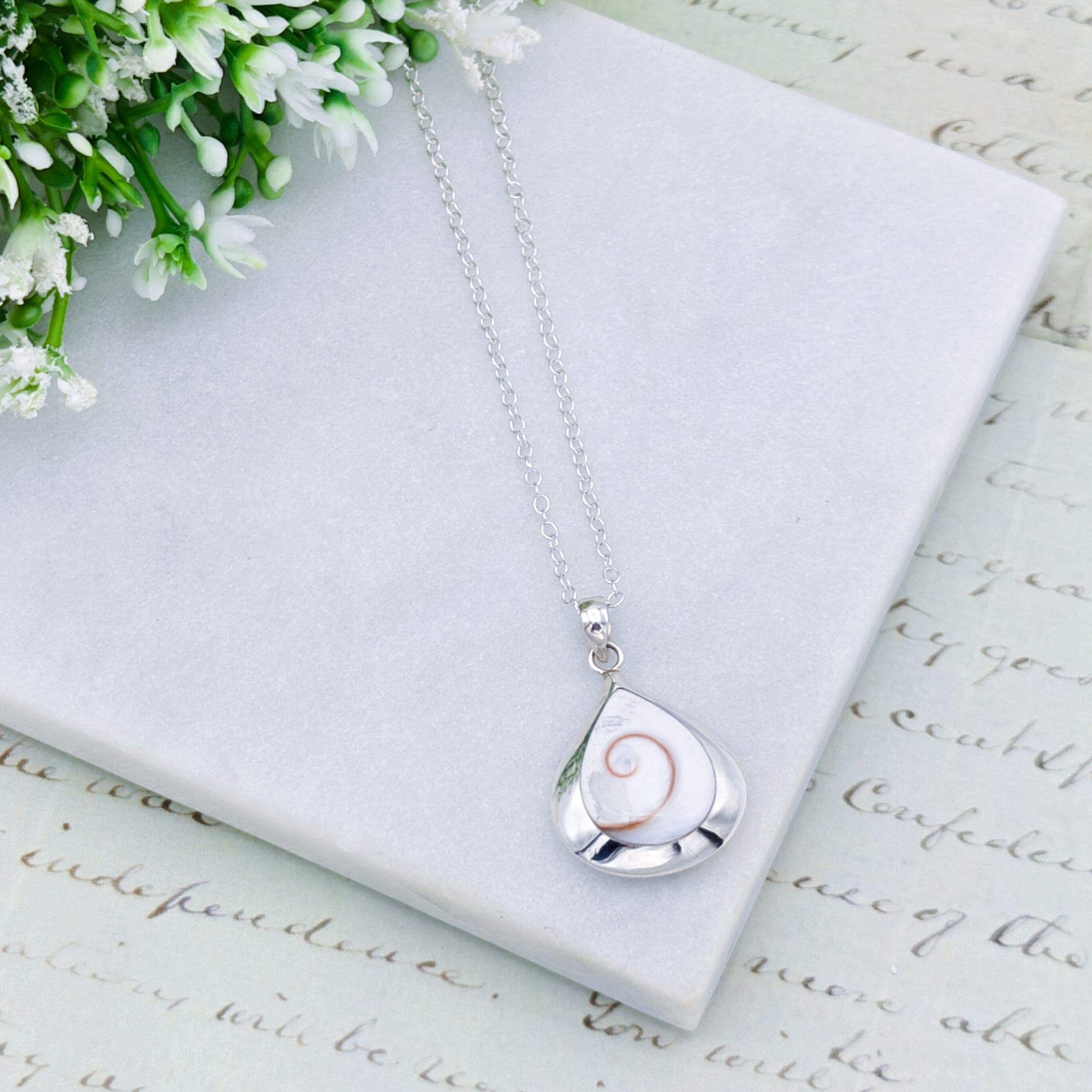 Hepburn and Hughes Abalone Teardrop Pendant | Shiva Eye on Reverse | Shell Gift | Sterling Silver