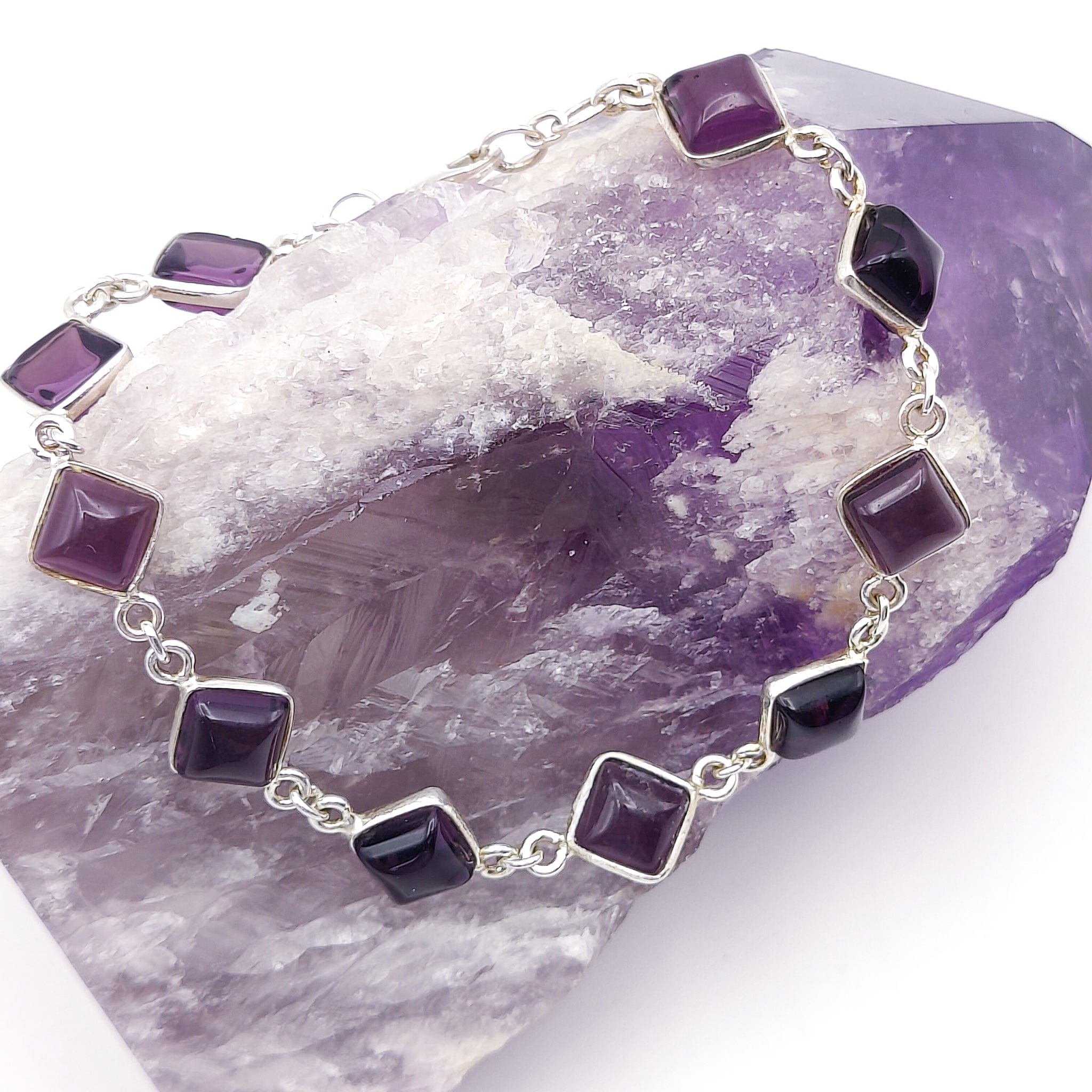 Hepburn and Hughes Amethyst Bracelet | 8mm Squares | February birthstone | Sterling Silver