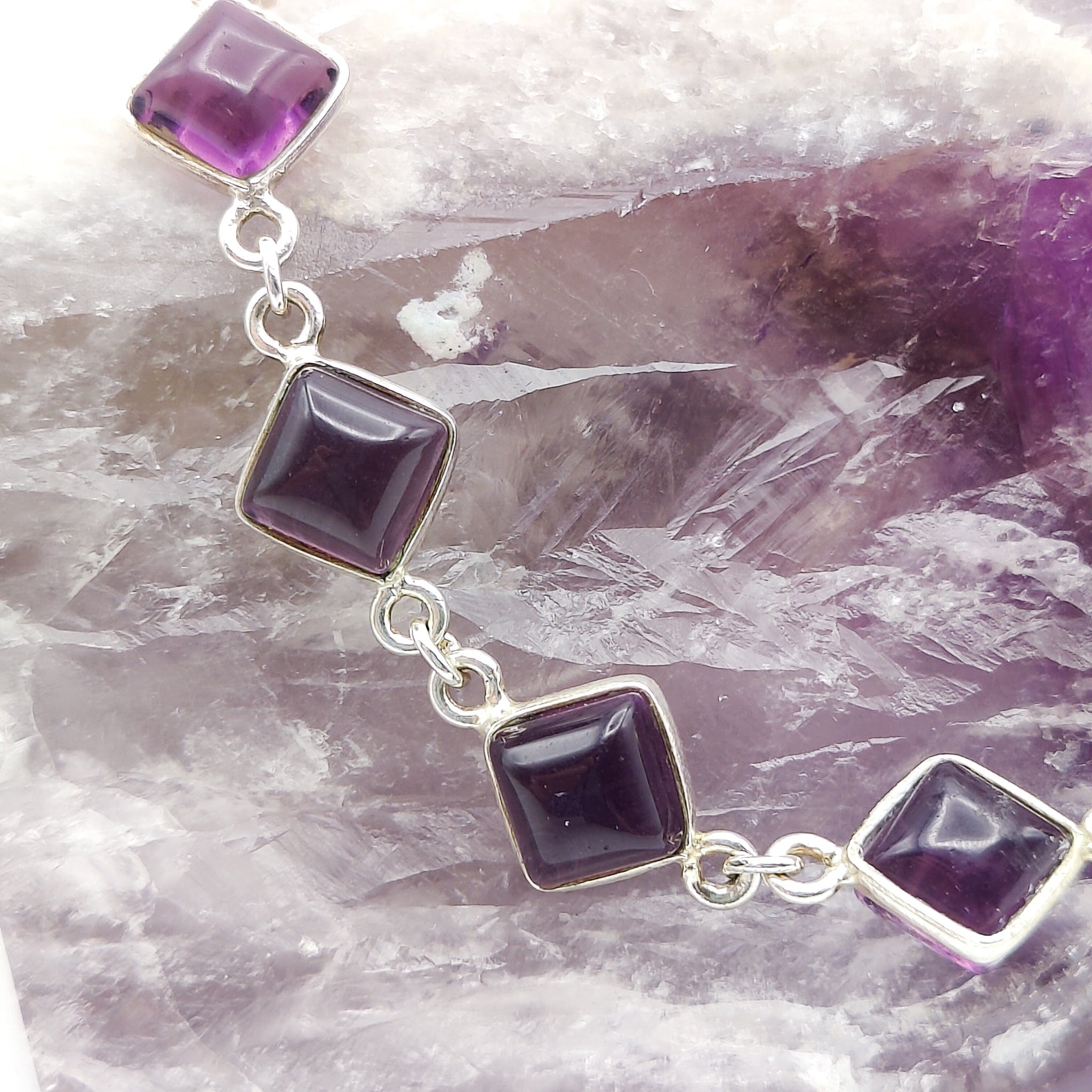 Hepburn and Hughes Amethyst Bracelet | 8mm Squares | February birthstone | Sterling Silver