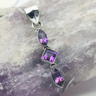 Hepburn and Hughes Amethyst Long Drop Pendant | Triple Stone | Sterling Silver
