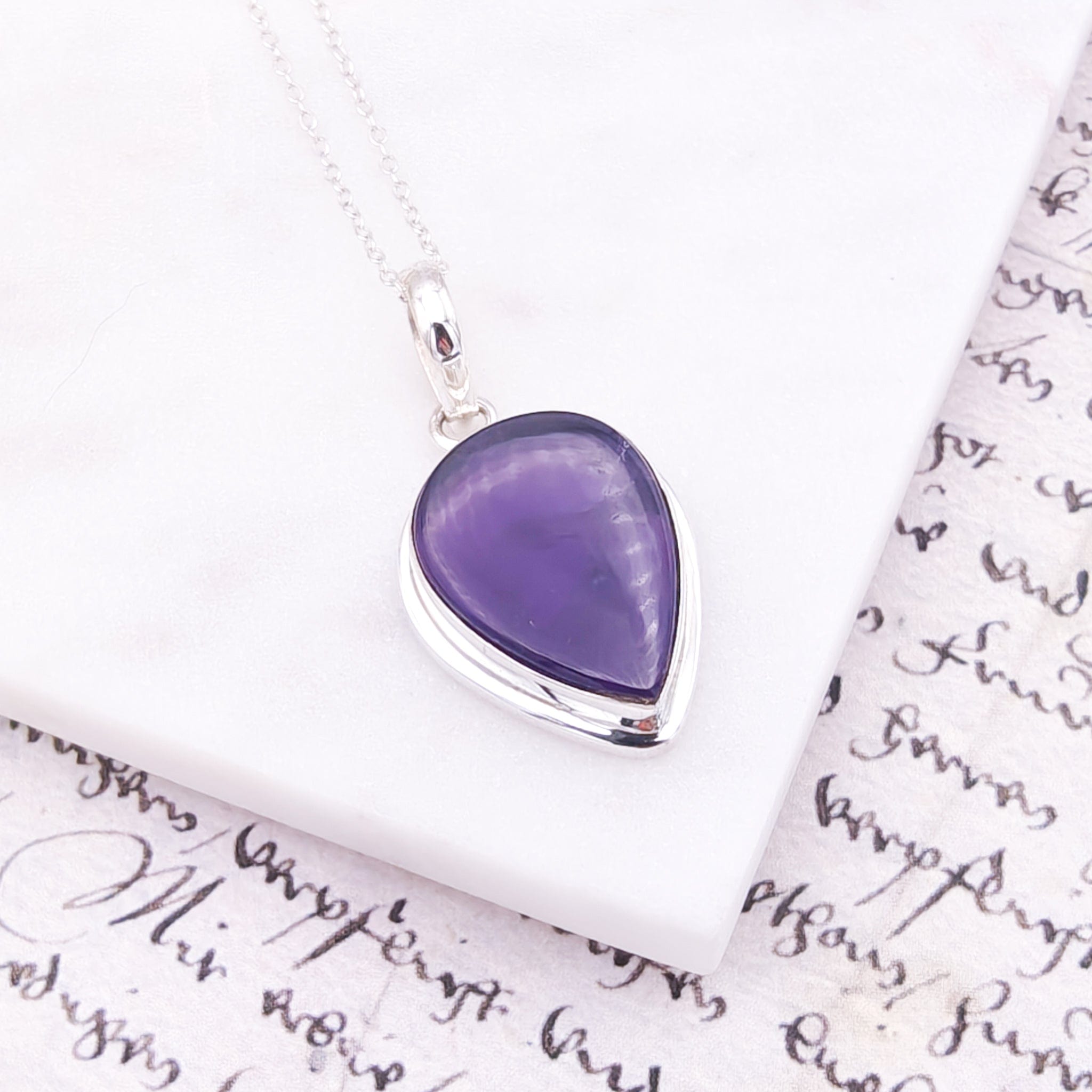 Hepburn and Hughes Amethyst Pendant | 6th Anniversary Gift | 20mm Teardrop | Sterling Silver