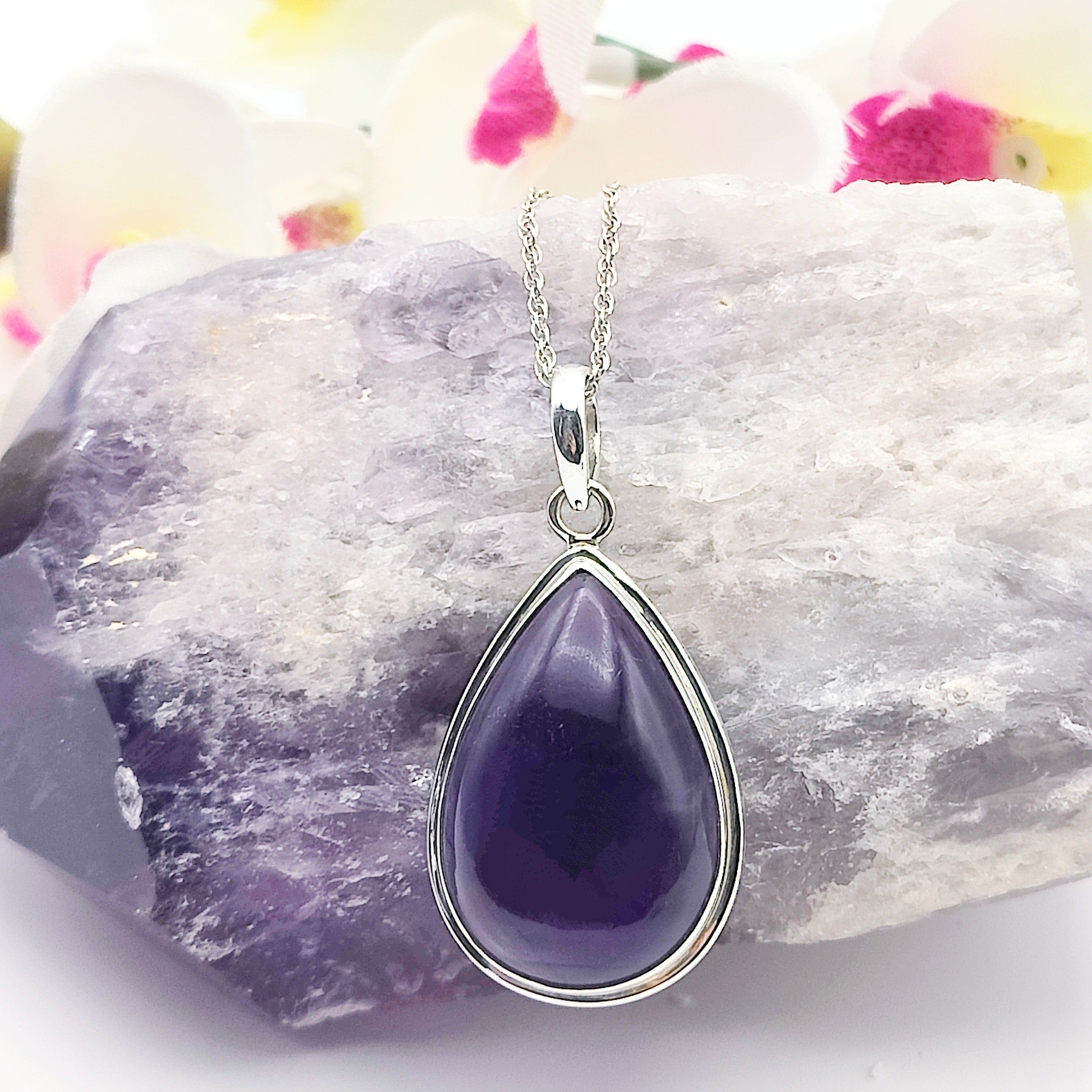 Hepburn and Hughes Amethyst Pendant | Aquarius Gift | 30mm Teardrop | Sterling Silver