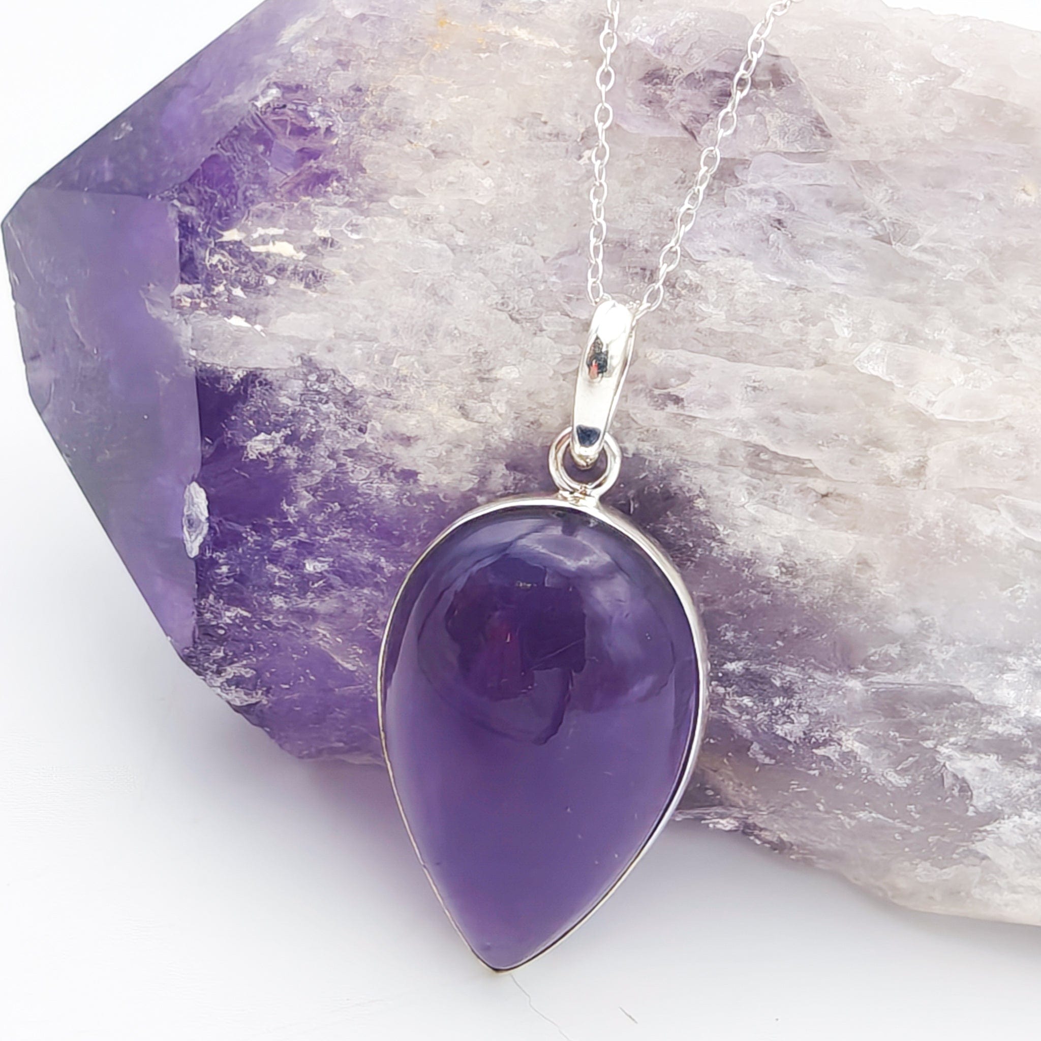 Hepburn and Hughes Amethyst Pendant | February Birthstone | 30mm Teardrop | Sterling Silver