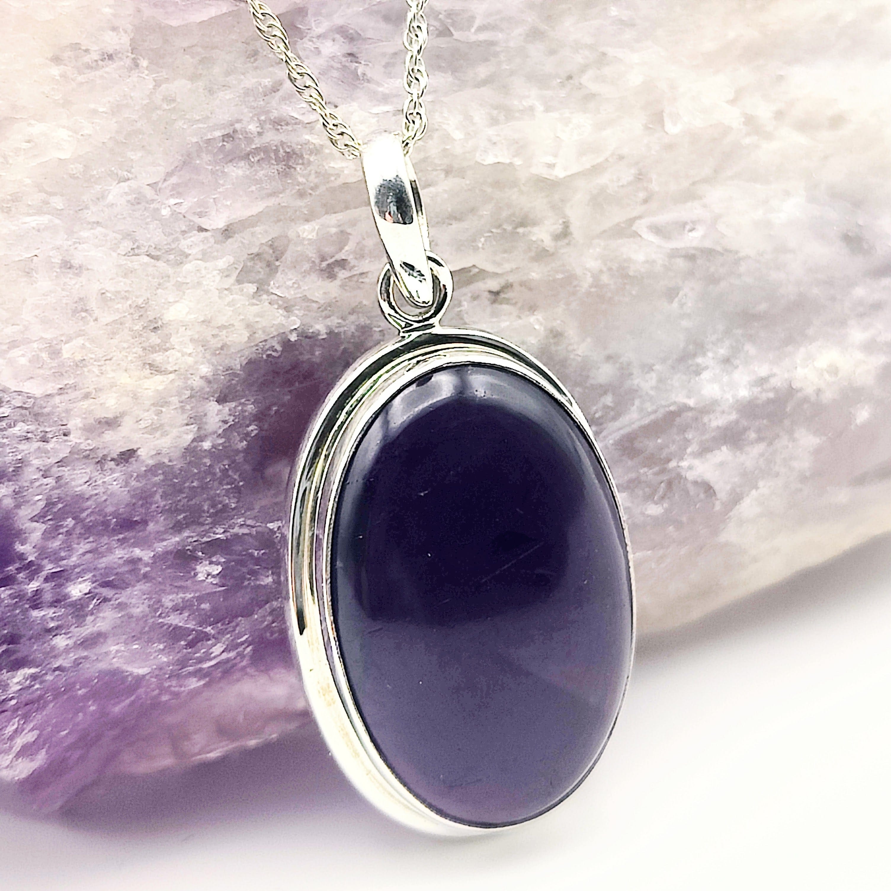 Hepburn and Hughes Amethyst Pendant | February Birthstone | Large Oval | Sterling Silver