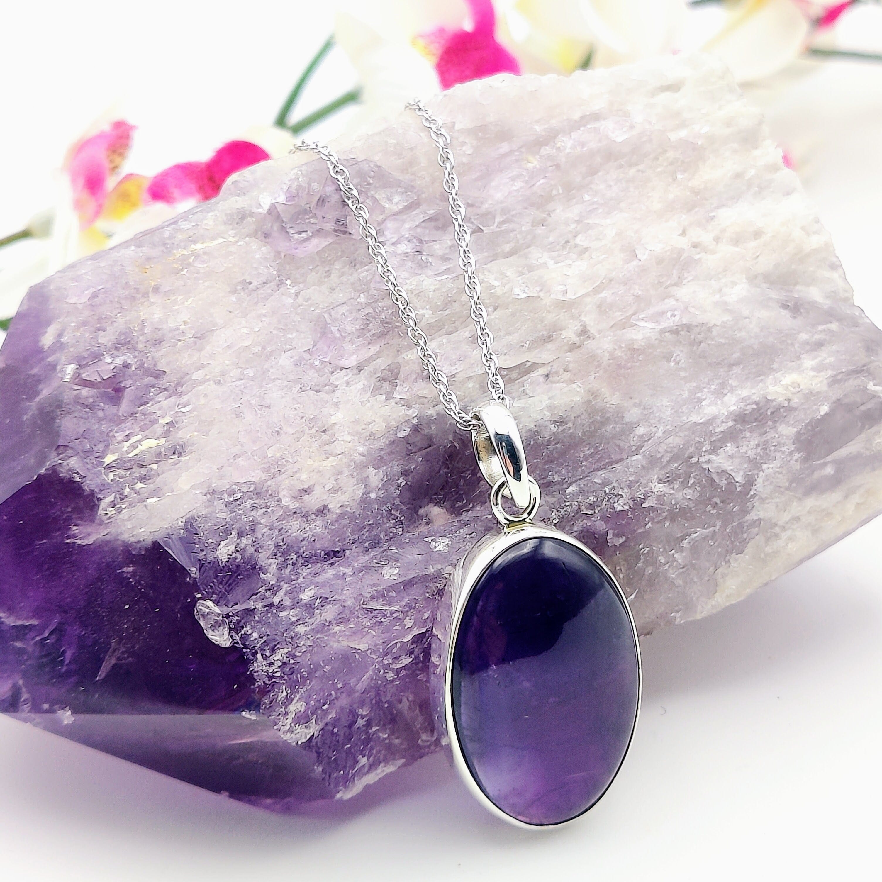 Hepburn and Hughes Amethyst Pendant | February Birthstone | Large Oval | Sterling Silver