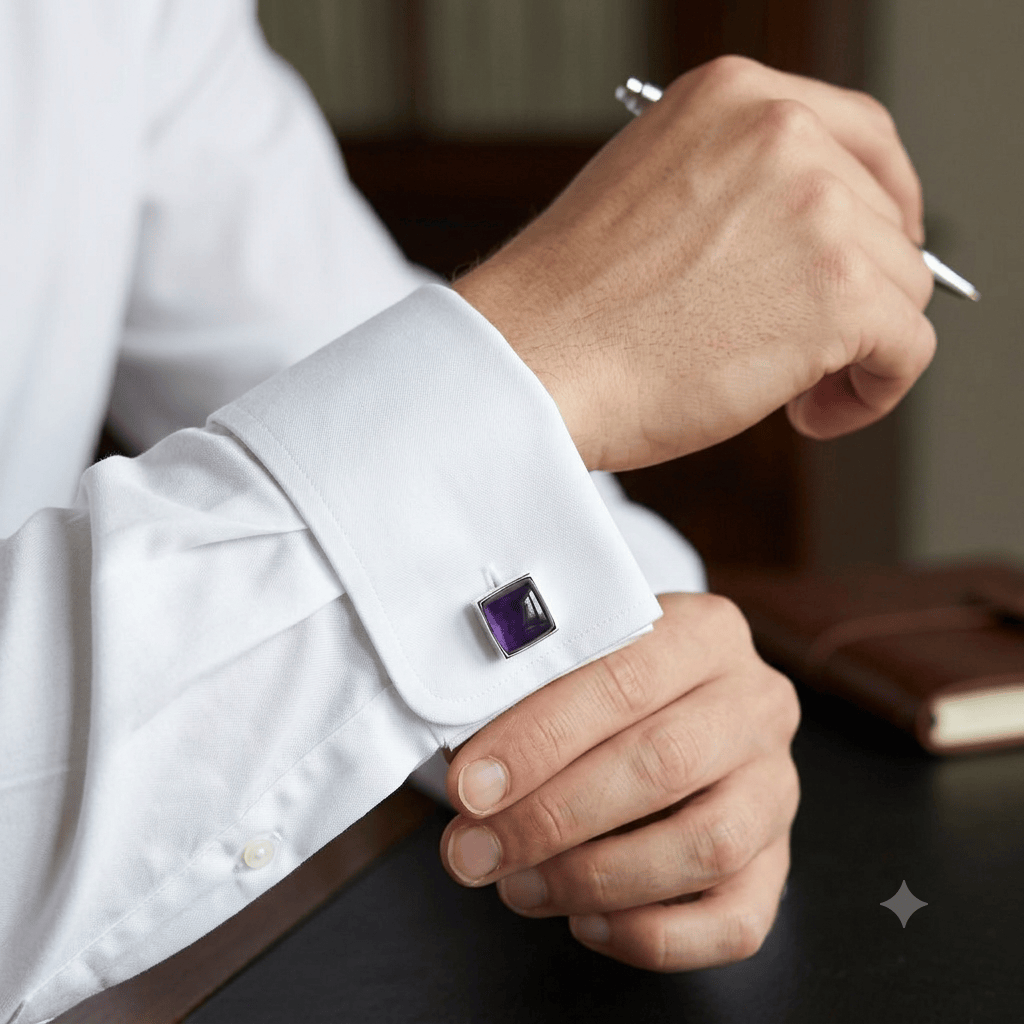 Hepburn and Hughes Amethyst Sterling Silver Cufflinks | Purple Gemstone | February Birthstone
