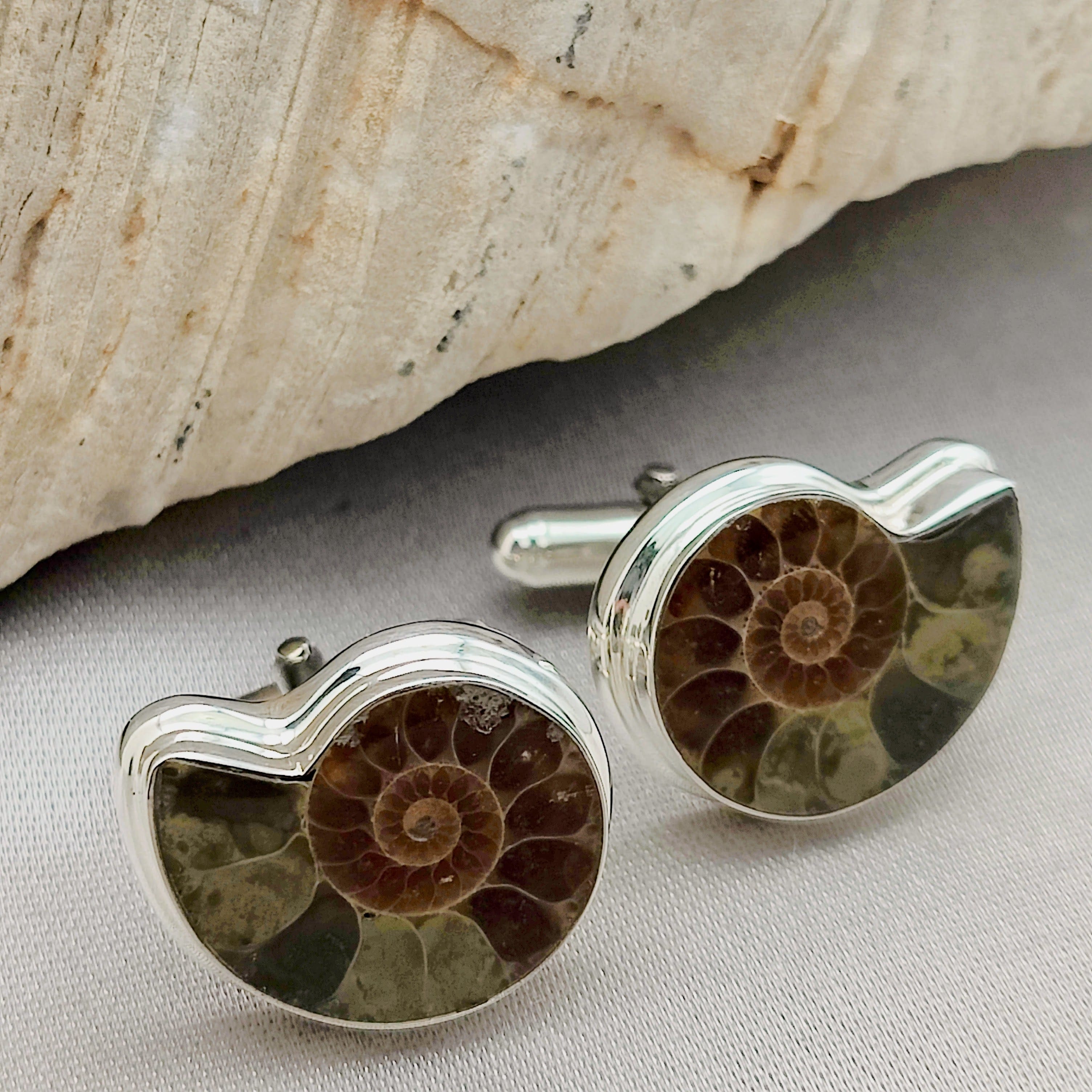 Hepburn and Hughes Ammonite Fossil Cufflinks | Limited Edition | Two Options |Sterling Silver