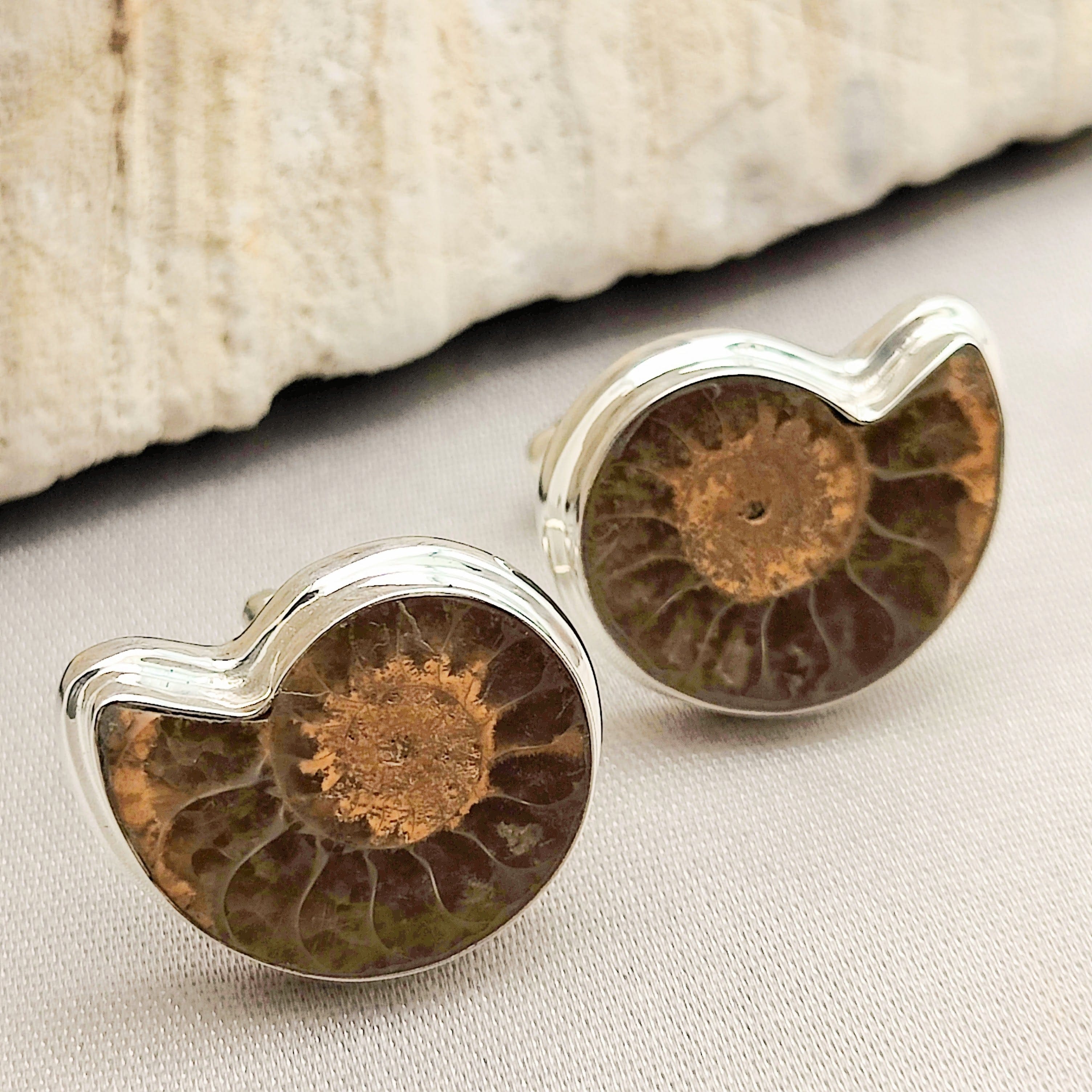 Hepburn and Hughes Ammonite Fossil Cufflinks | Limited Edition | Two Options |Sterling Silver