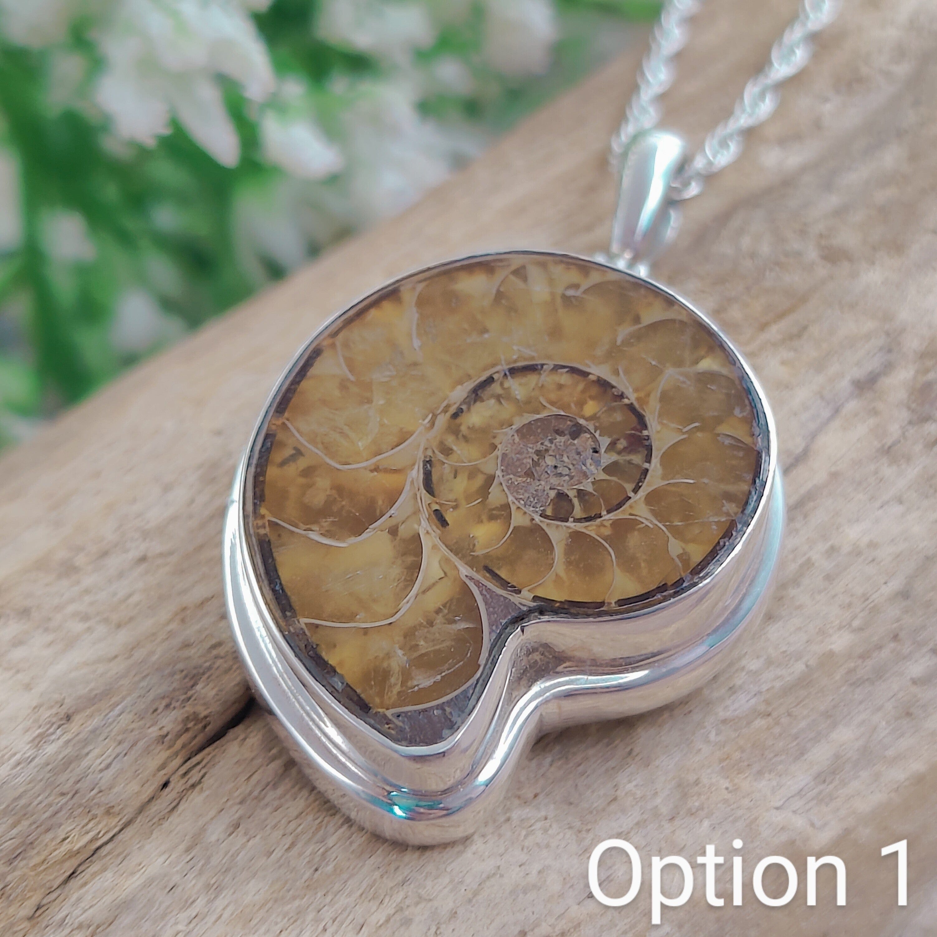 Hepburn and Hughes Ammonite Fossil Pendant | 30mm Madagascan | Sterling Silver