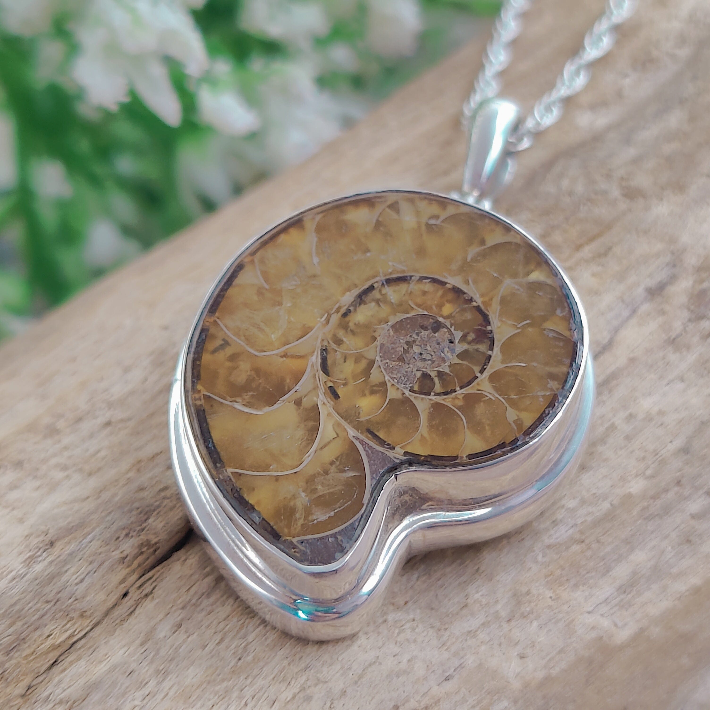 Hepburn and Hughes Ammonite Fossil Pendant | 30mm Madagascan | Sterling Silver