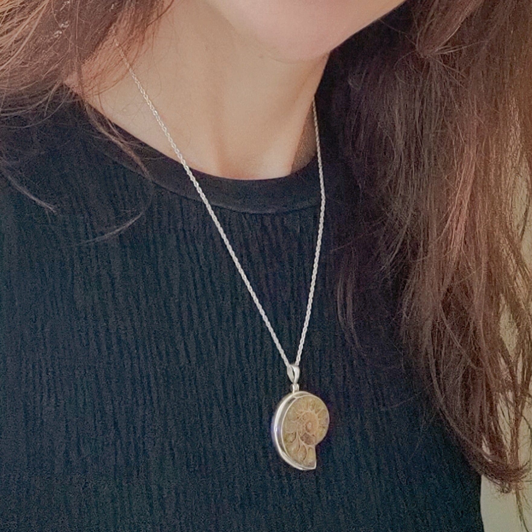Hepburn and Hughes Ammonite Fossil Pendant | 30mm Madagascan | Sterling Silver