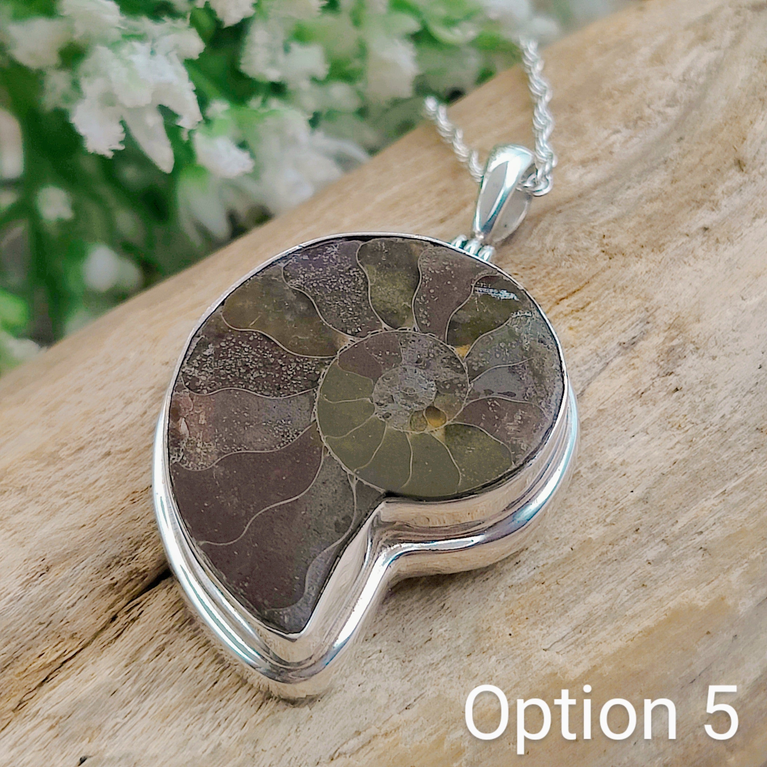 Hepburn and Hughes Ammonite Fossil Pendant | 30mm Madagascan | Sterling Silver