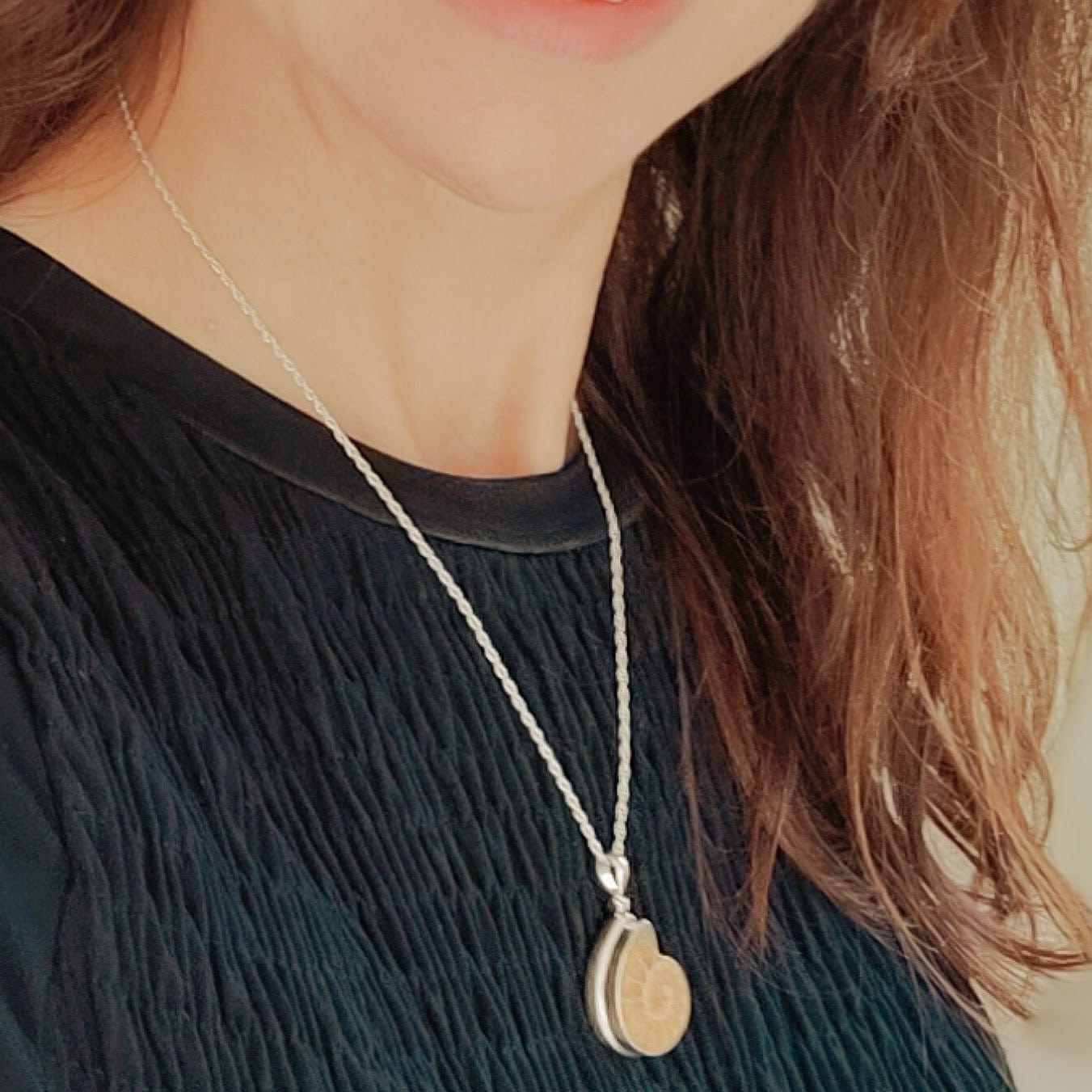 Hepburn and Hughes Ammonite Fossil Pendant | Extra Small Madagascan | Sterling Silver