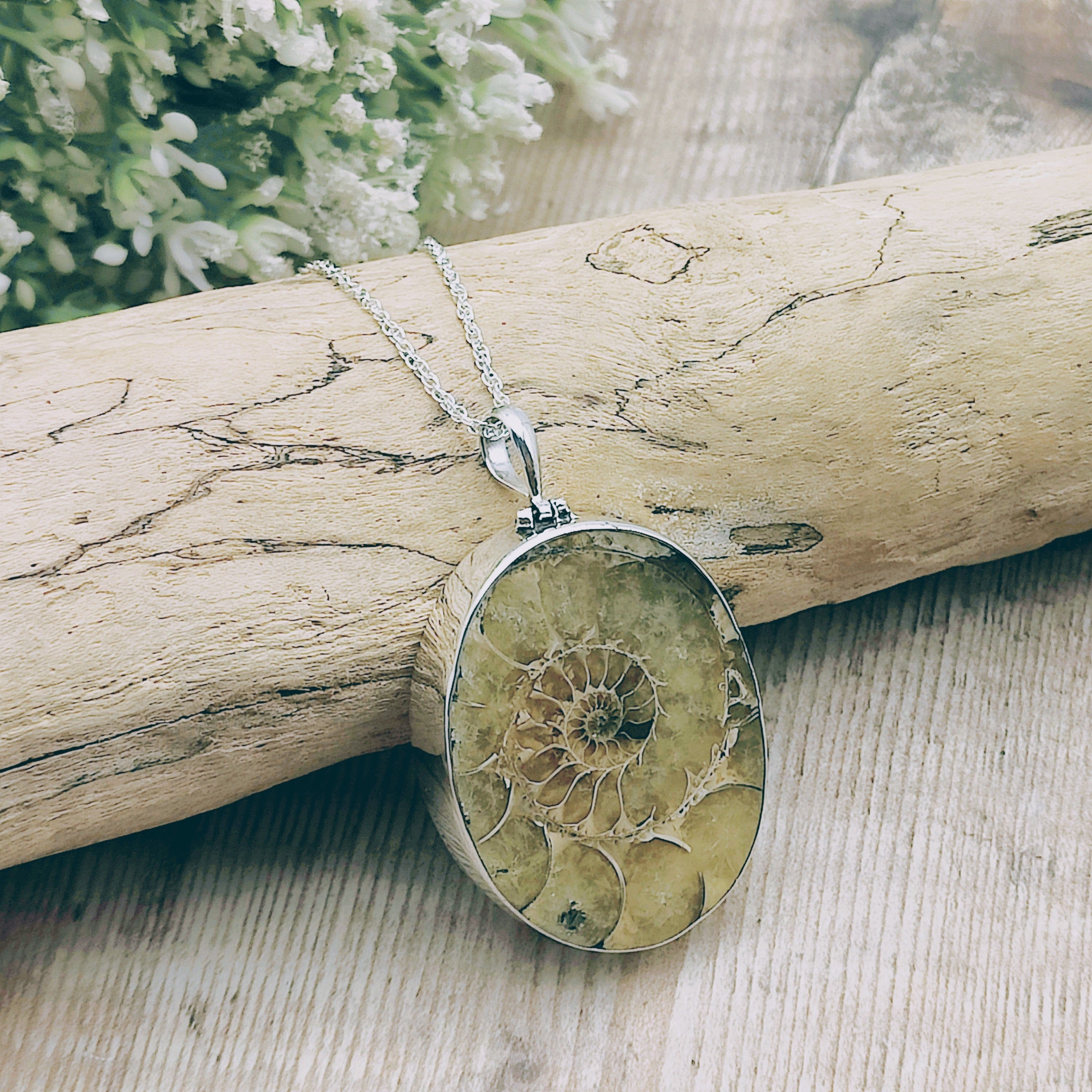 Hepburn and Hughes Ammonite Fossil Pendant | Oval | Two Options | Sterling Silver