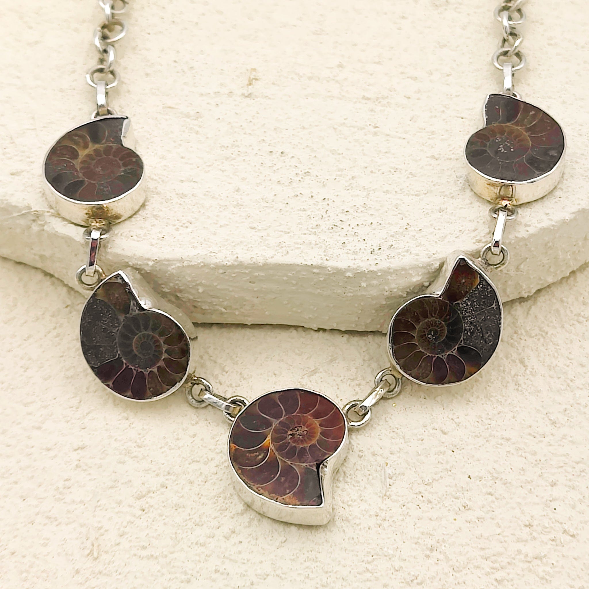 Hepburn and Hughes Ammonite Necklace | Made with Madagascan Fossils | Sterling Silver