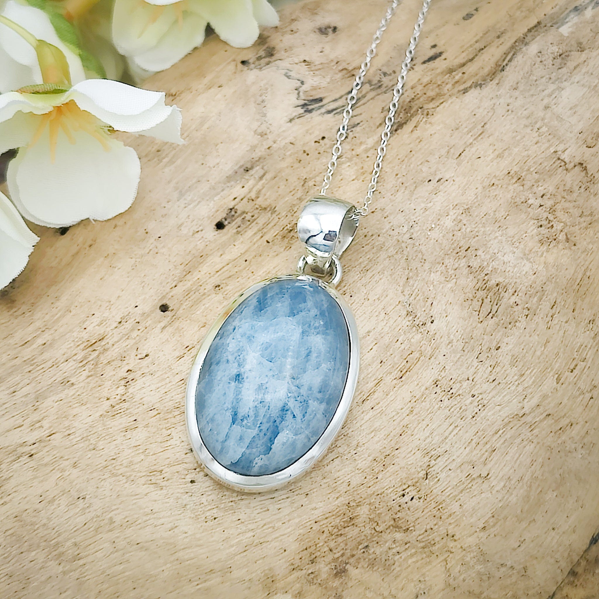 Hepburn and Hughes Aquamarine Pendant | 30mm Oval | 19th Anniversary | Sterling Silver