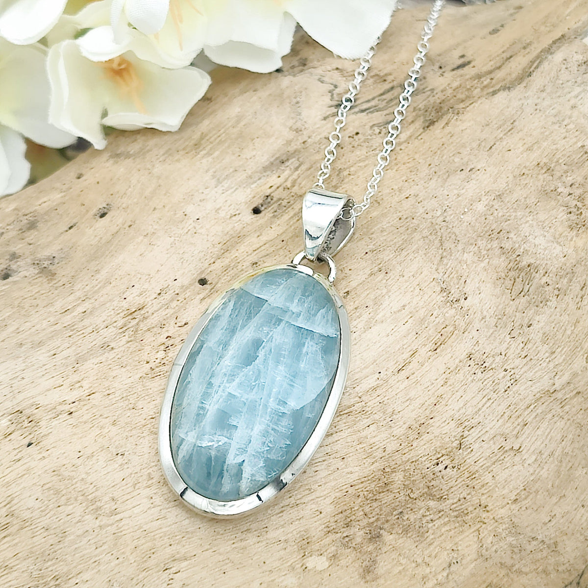 Aquamarine Pendant 38mm Oval Gemstone Gift Sterling Silver