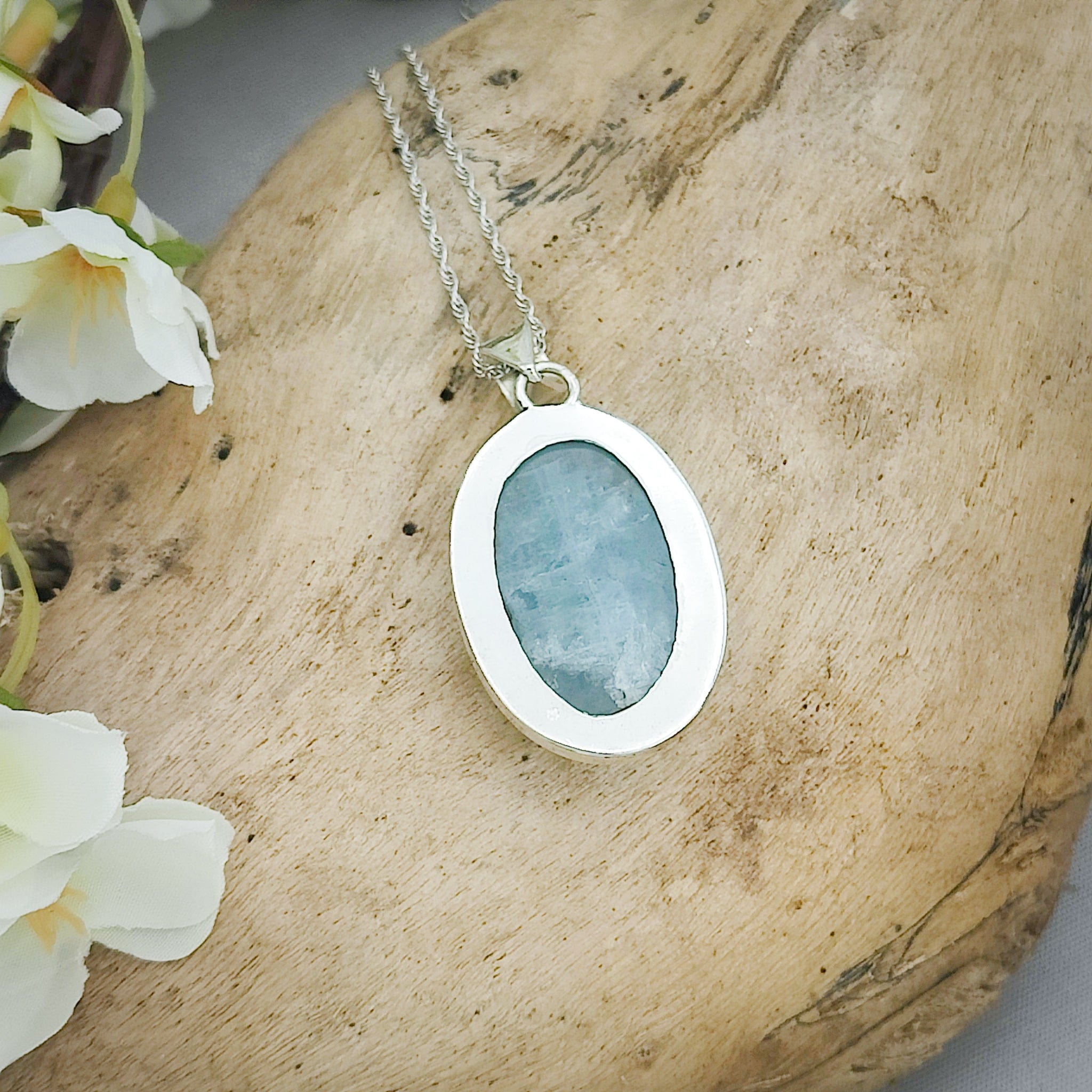 Hepburn and Hughes Aquamarine Pendant | Oval | 19th Anniversary | Sterling Silver