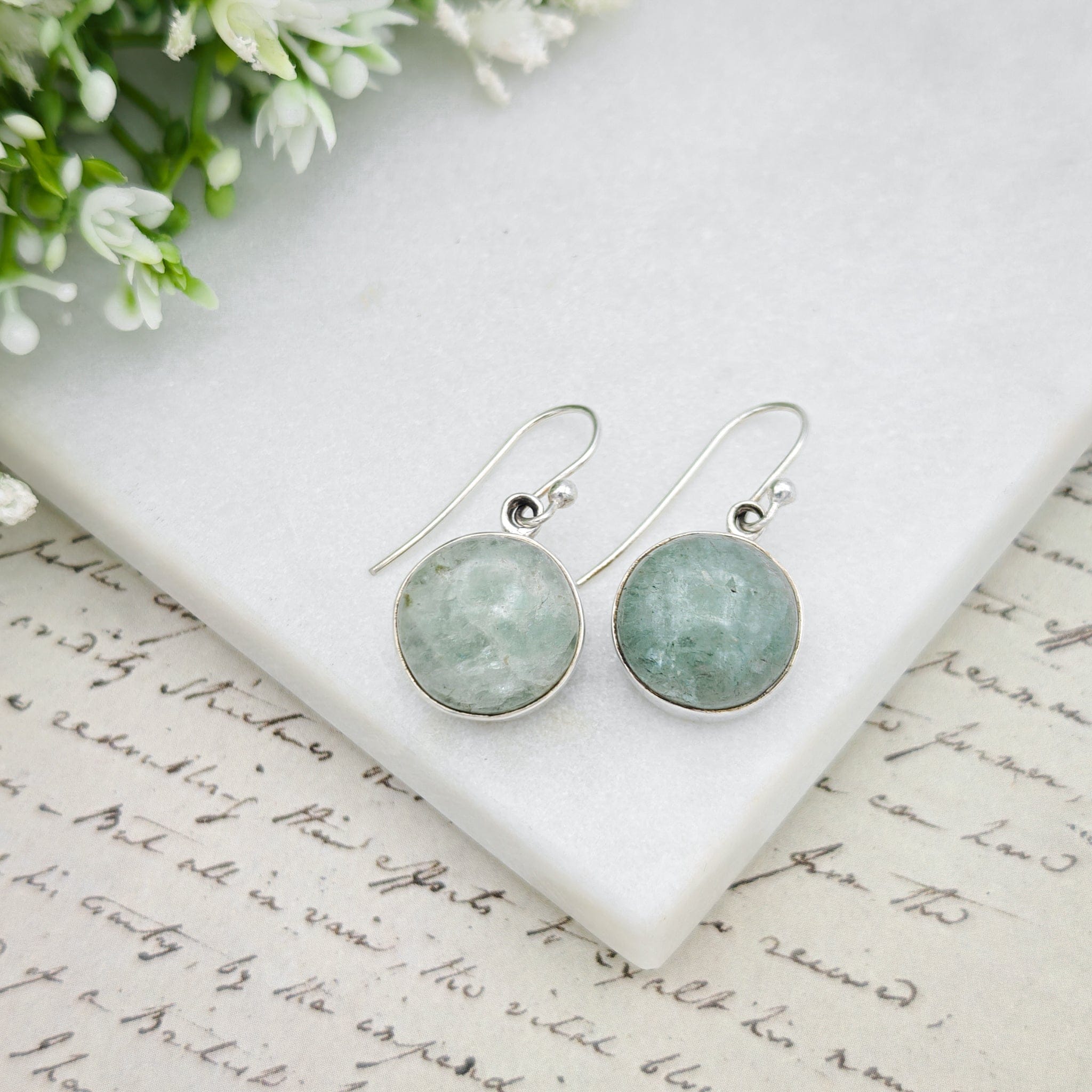 Hepburn and Hughes Aquamarine Sterling Silver Earrings | 13mm Circle | March Birthstone