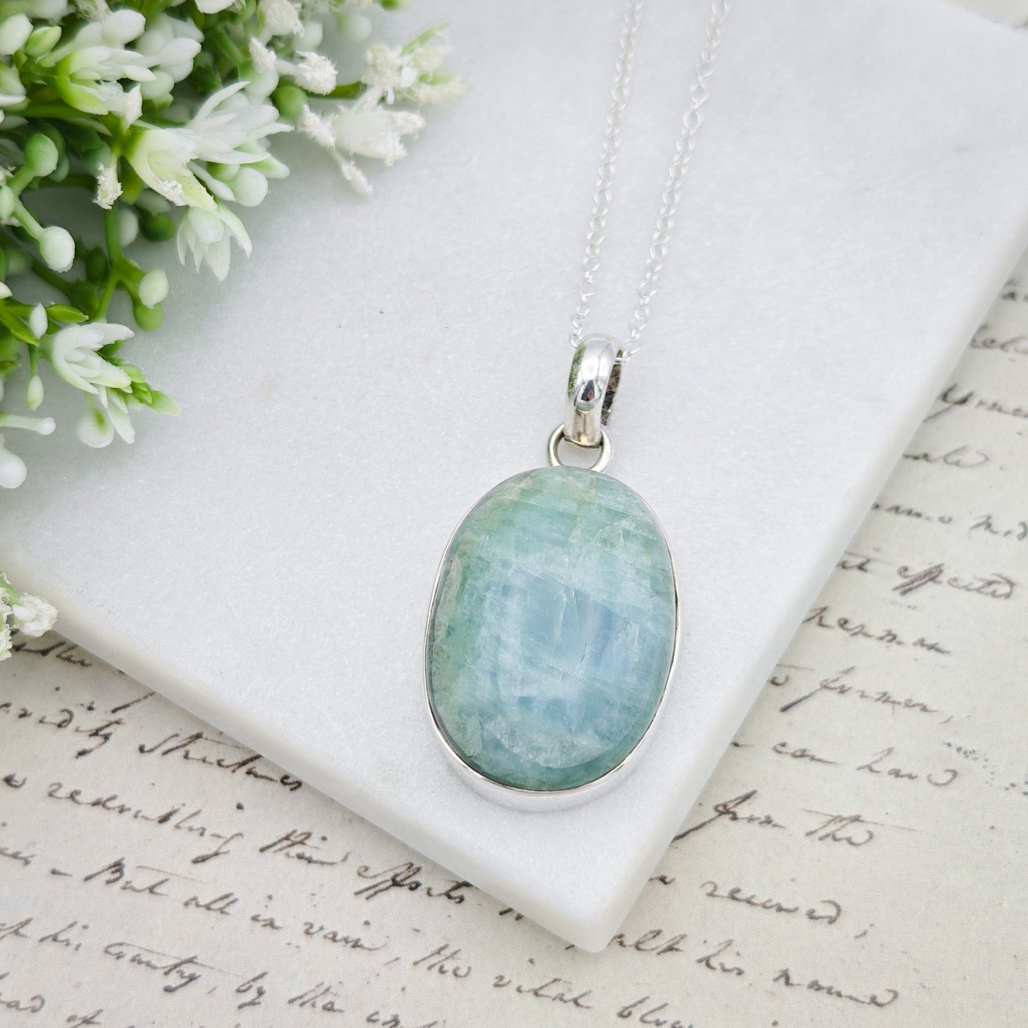 Hepburn and Hughes Aquamarine Sterling Silver Pendant | March Birthstone | 19th Anniversary Gift