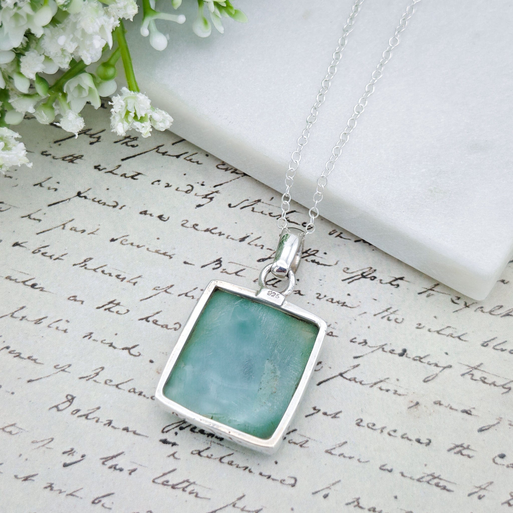 Hepburn and Hughes Aquamarine Sterling Silver Pendant | March Birthstone | 19th Anniversary Gift