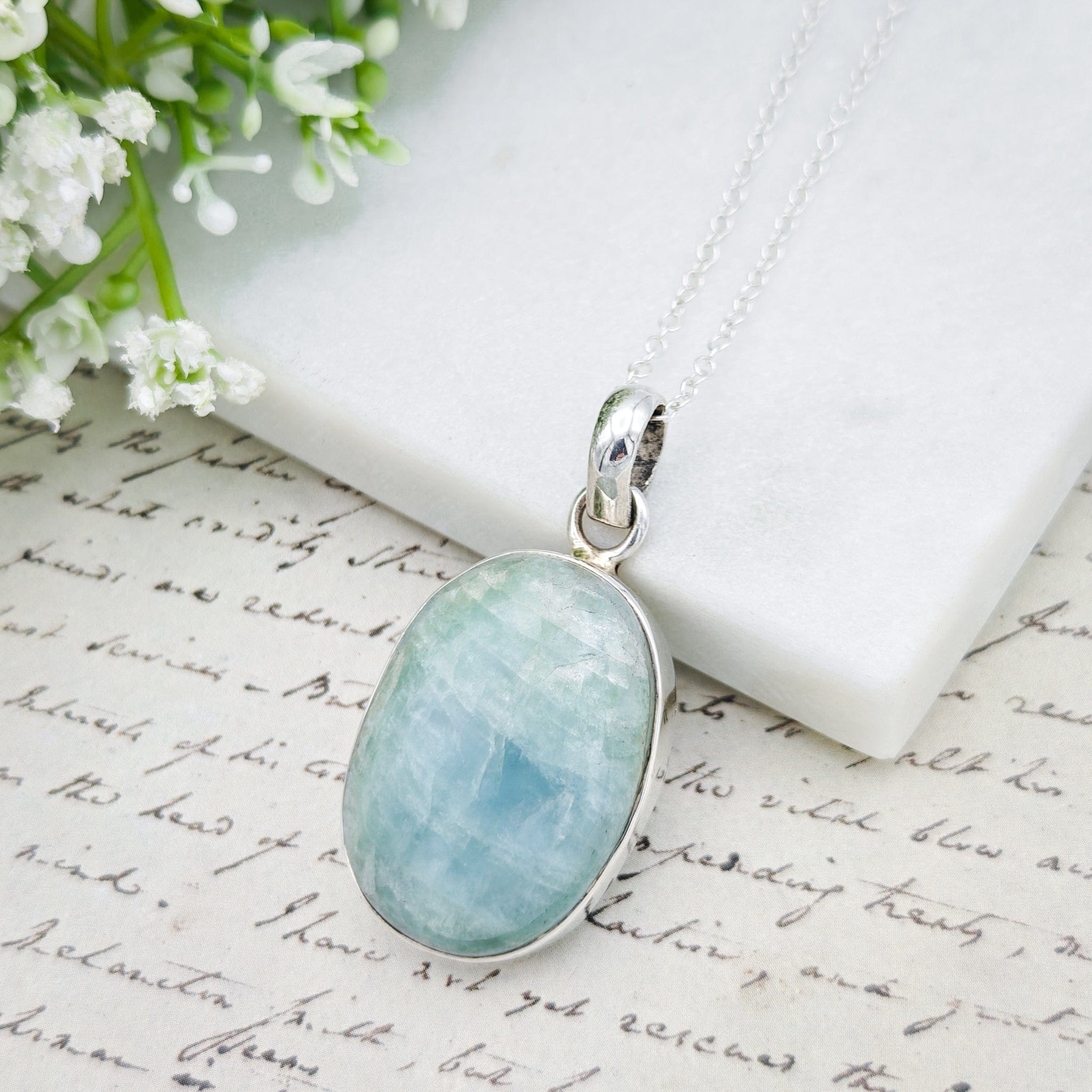 Hepburn and Hughes Aquamarine Sterling Silver Pendant | March Birthstone | 19th Anniversary Gift