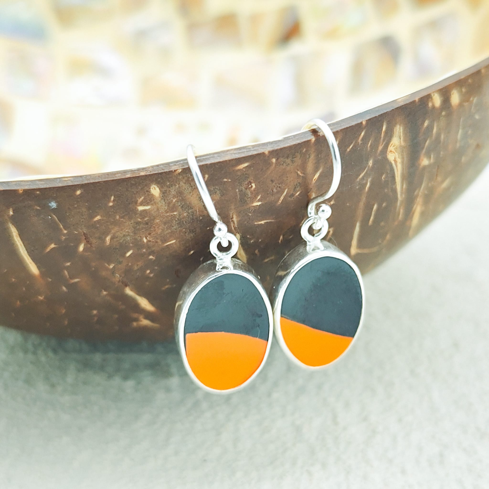 Hepburn and Hughes Art Deco Abstract Earrings in Sterling Silver | Clarice Cliff Pottery | Garden Blue