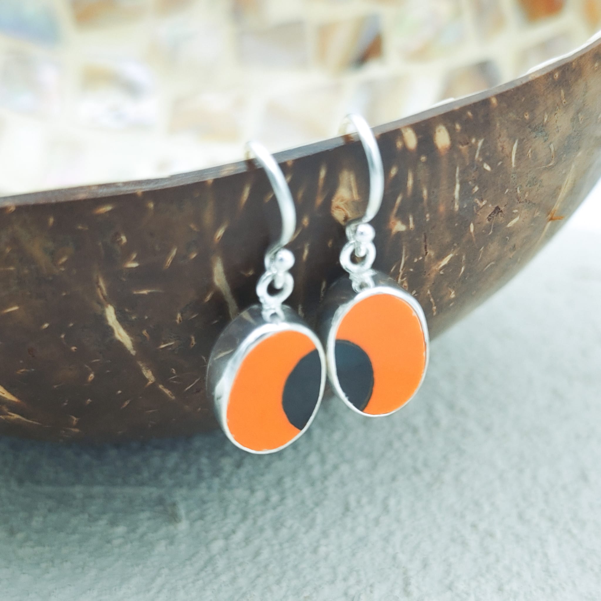 Hepburn and Hughes Art Deco Abstract Earrings in Sterling Silver | Clarice Cliff Pottery | Garden Blue