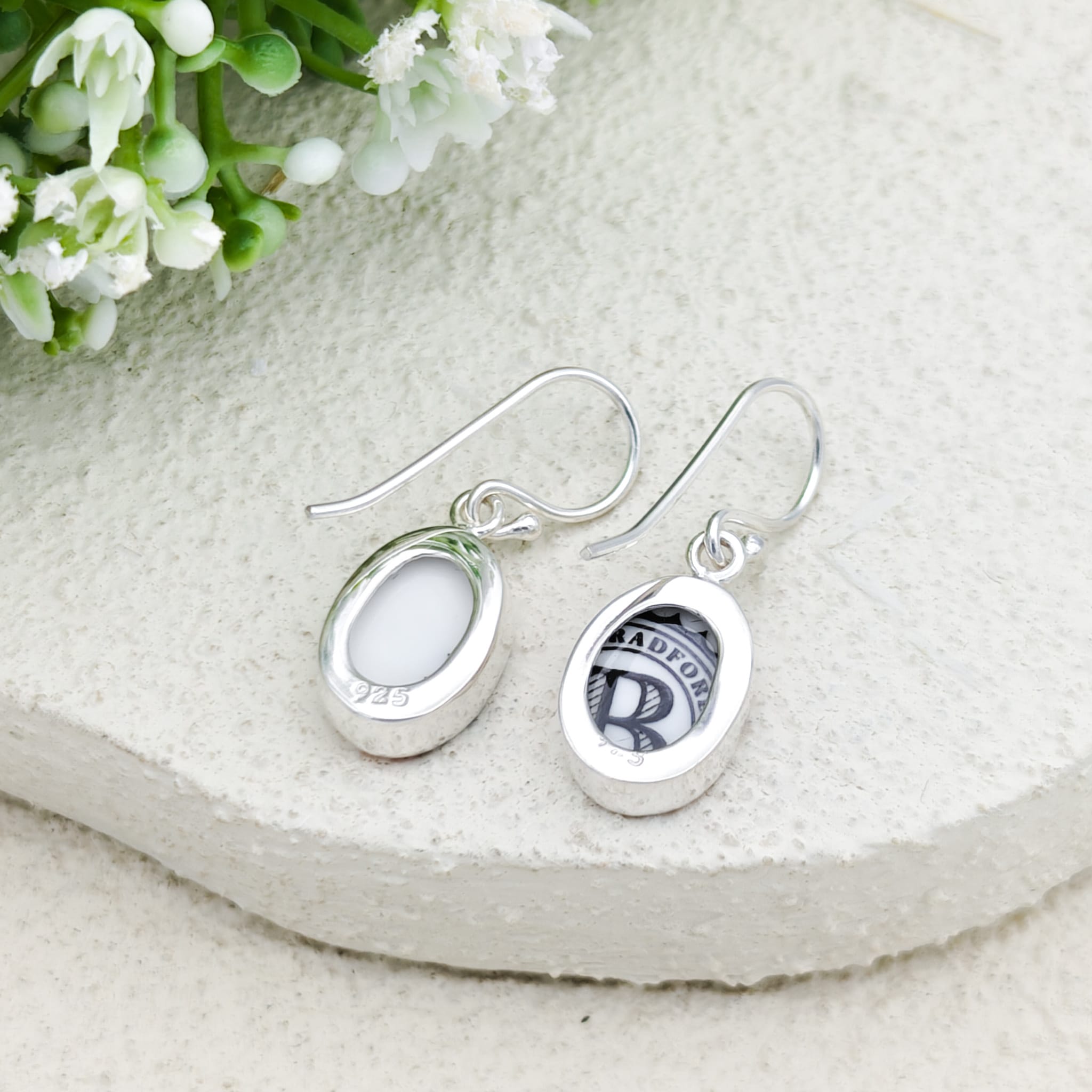 Hepburn and Hughes Art Deco Abstract Earrings in Sterling Silver | Clarice Cliff Pottery | Garden Blue