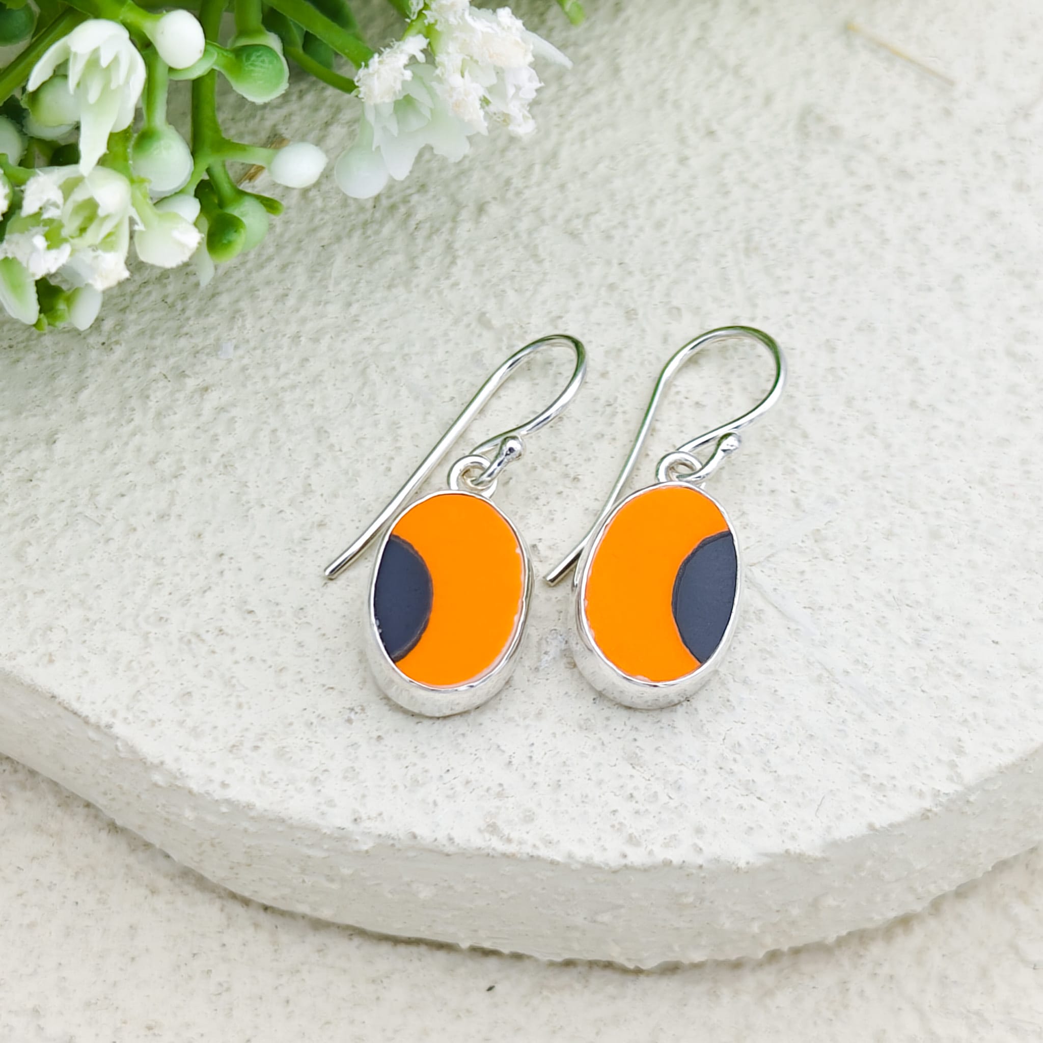 Hepburn and Hughes Art Deco Abstract Earrings in Sterling Silver | Clarice Cliff Pottery | Garden Blue
