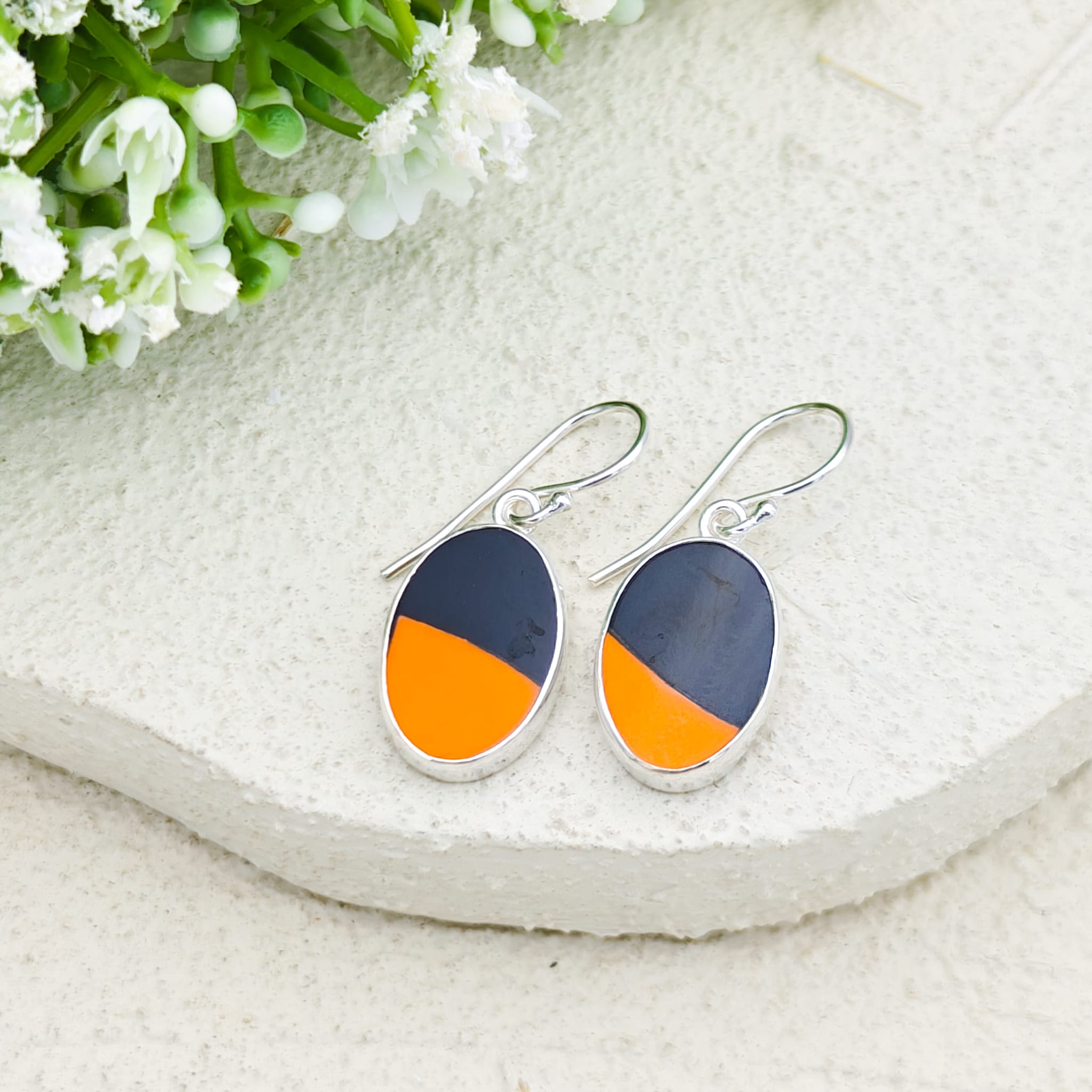 Hepburn and Hughes Art Deco Abstract Earrings in Sterling Silver | Clarice Cliff Pottery | Garden Blue