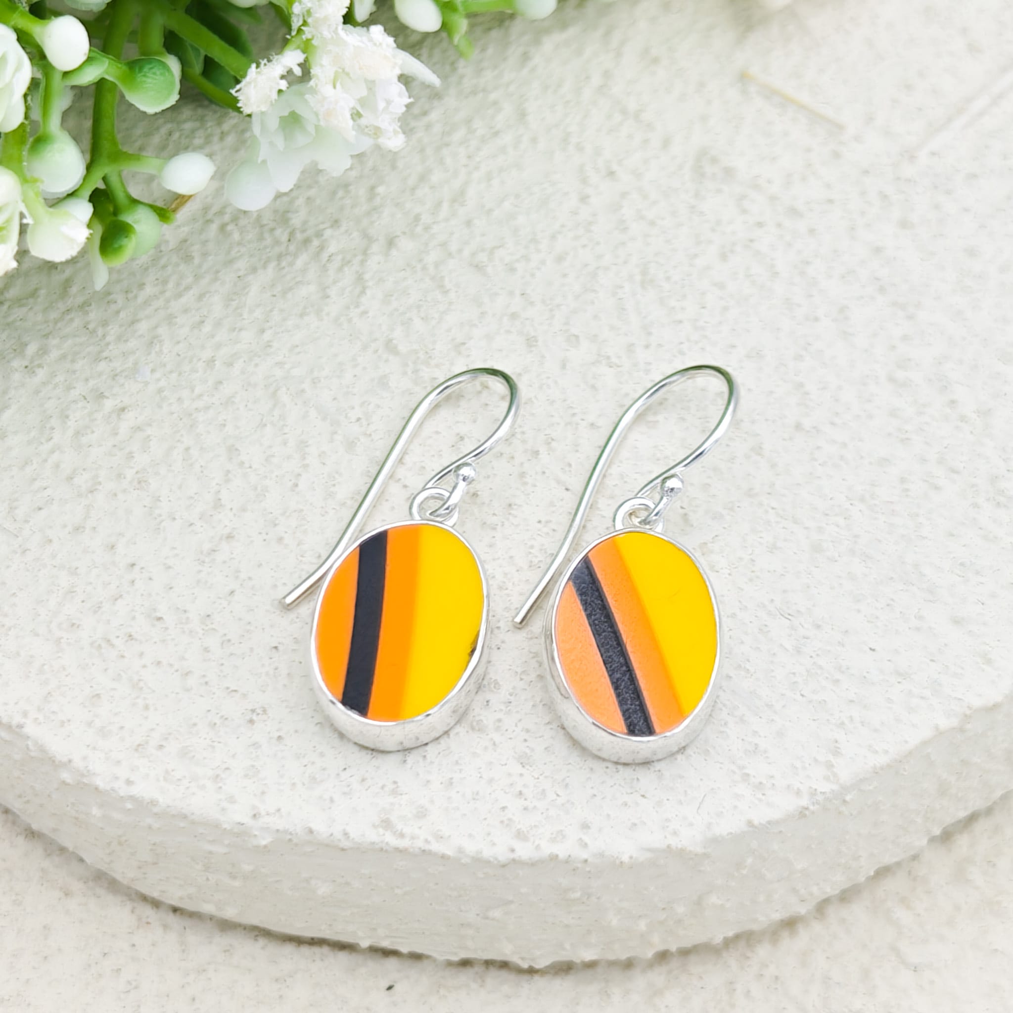 Hepburn and Hughes Art Deco Abstract Earrings in Sterling Silver | Clarice Cliff Pottery | Garden Blue